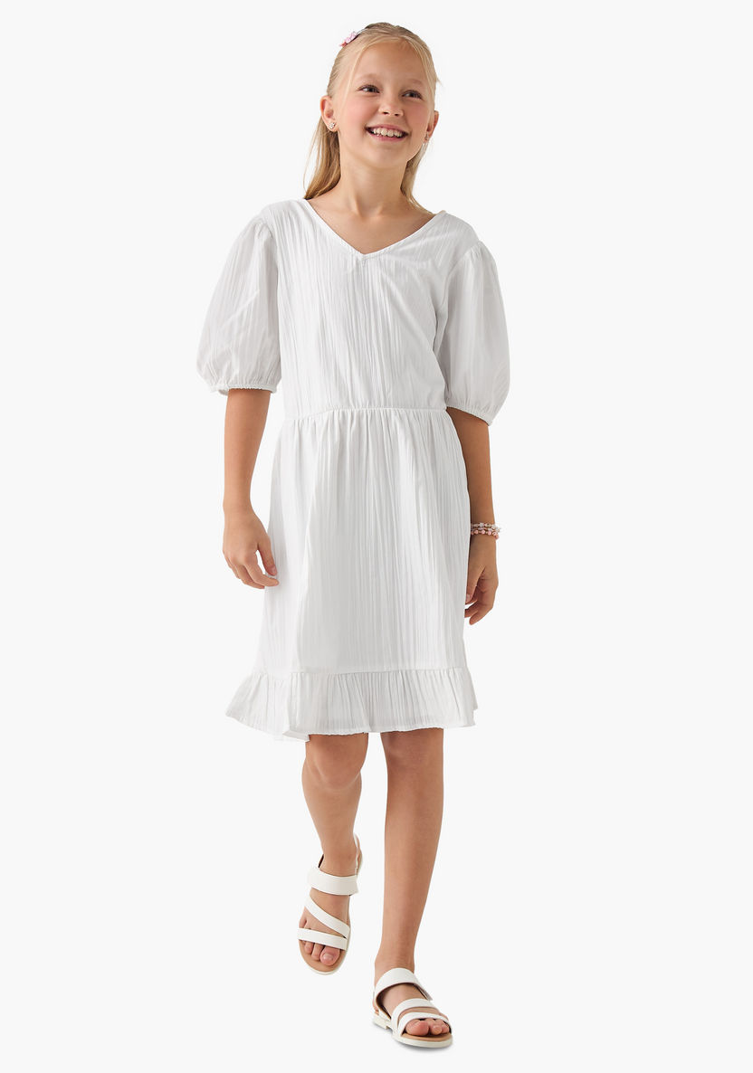 Buy Vero Moda Girl Textured Short Sleeves A-line Dress with Cutout Back Detail Online | Babyshop KSA Buy Vero Moda Girl Textured Short Sleeves A-line Dress with Cutout Back Detail Online | Babyshop KSA