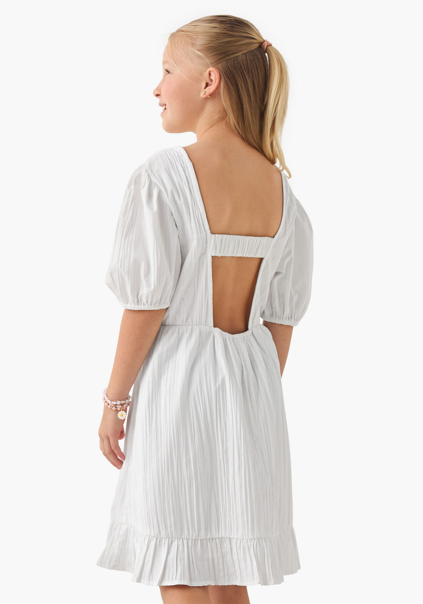 Buy Vero Moda Girl Textured Short Sleeves A-line Dress with Cutout Back Detail Online | Babyshop KSA Buy Vero Moda Girl Textured Short Sleeves A-line Dress with Cutout Back Detail Online | Babyshop KSA