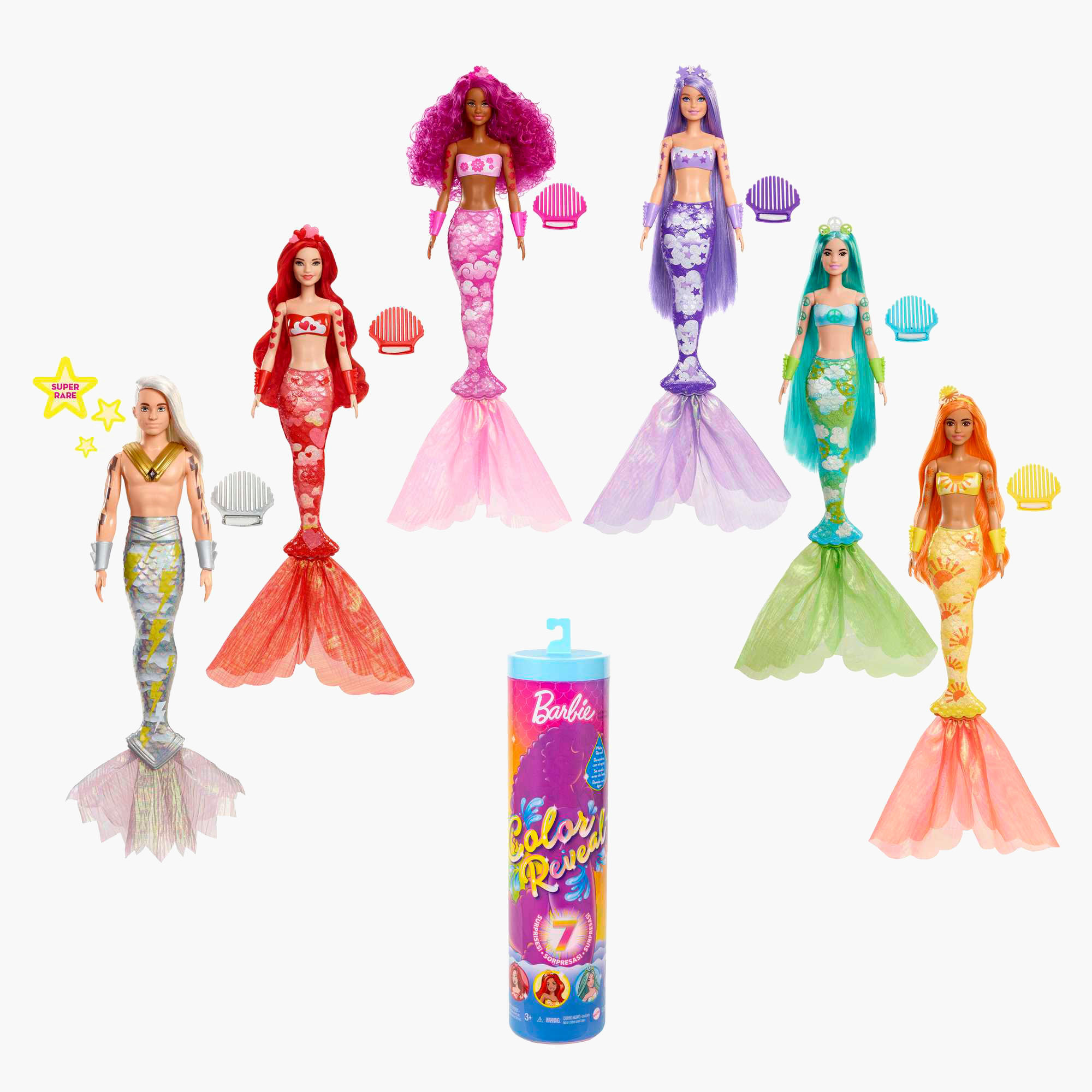 Buy Barbie Color Reveal Assorted Rainbow Mermaid Doll Set