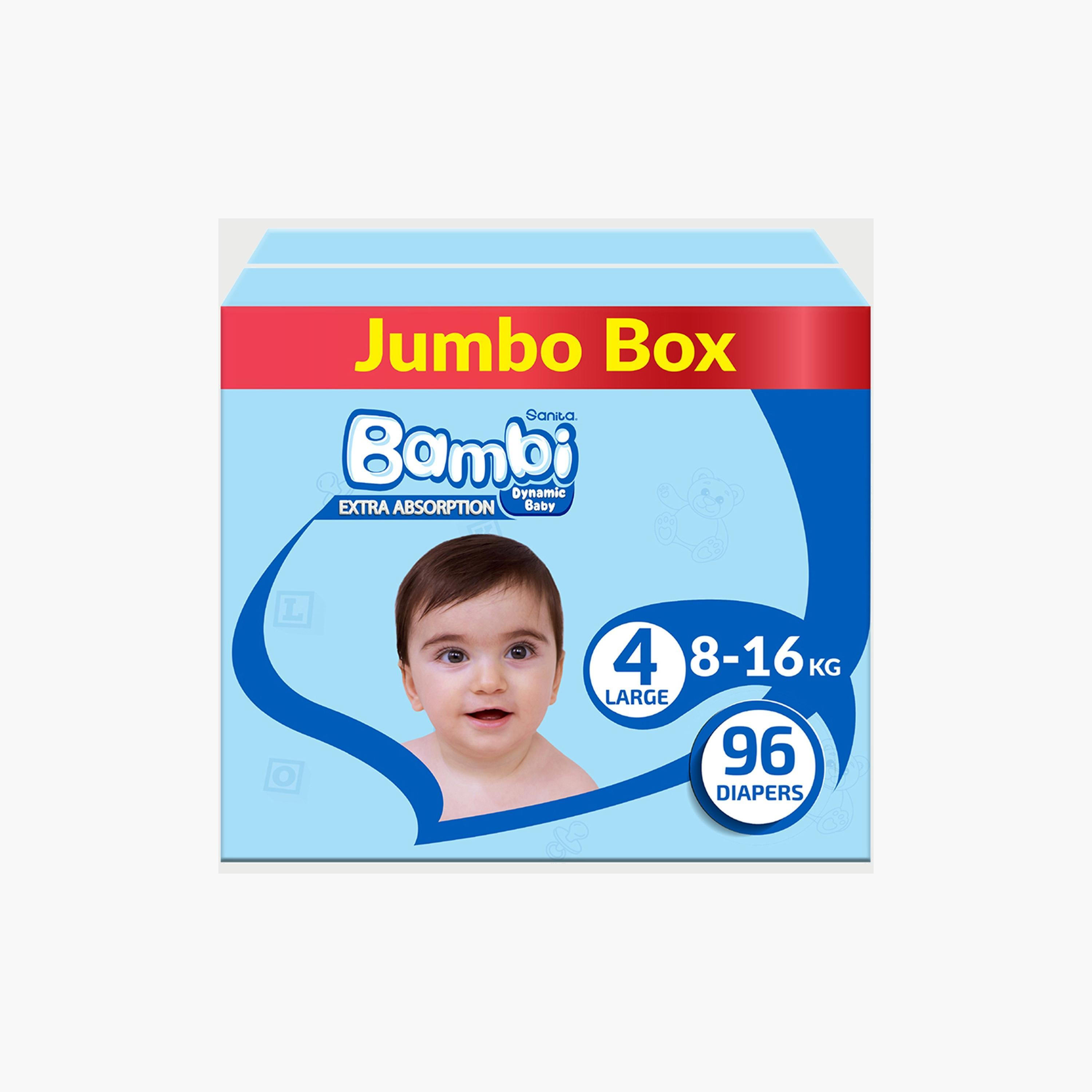 Buy Bambi Extra Absorption Size 4, Large 96-Diaper Jumbo Box - 8