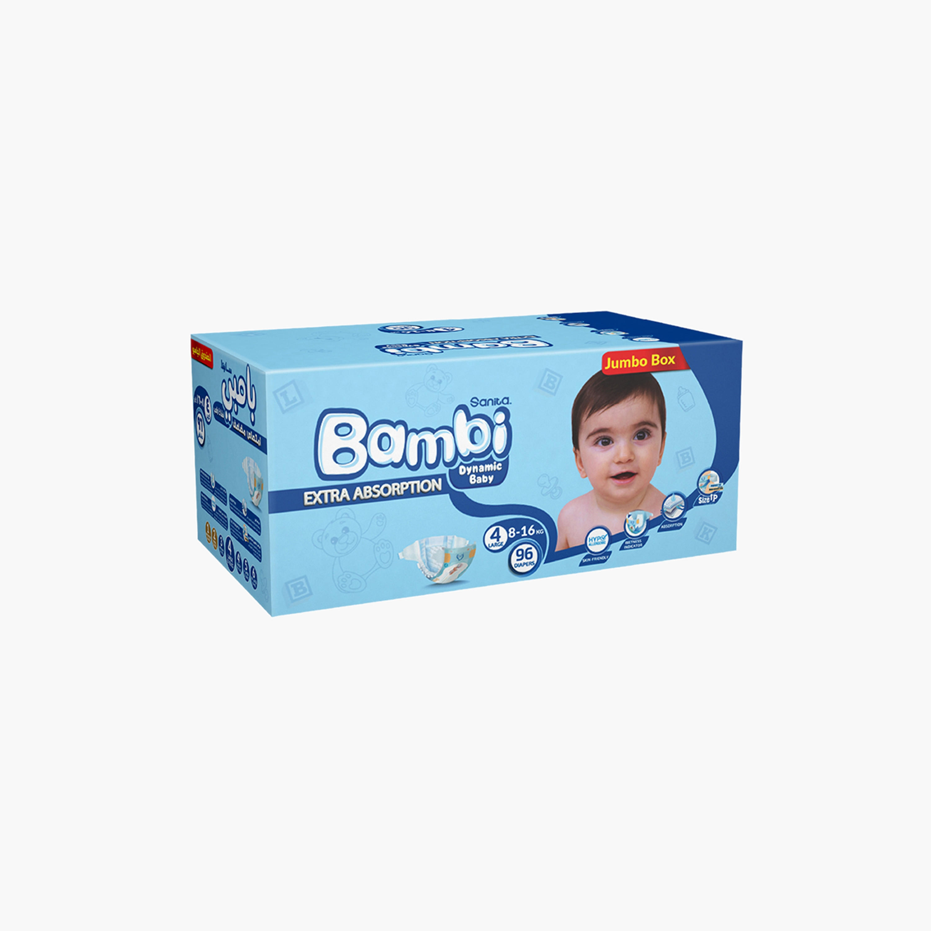 Buy Bambi Extra Absorption Size 4, Large 96-Diaper Jumbo Box - 8