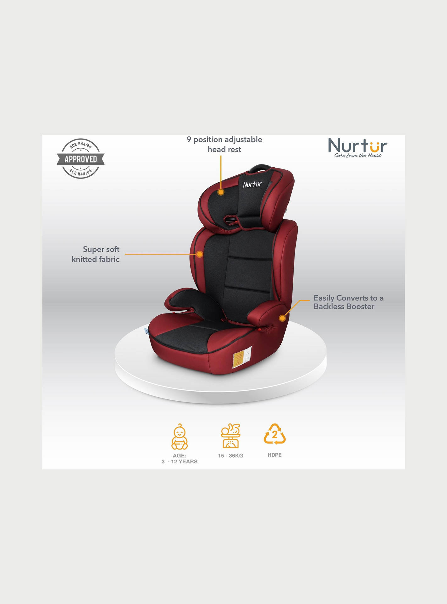 Nurtur Jupiter Toddler Car Seat with Adjustable Multi-Recline Positions and Seat Belt System-baby-gear-carseats-image-2