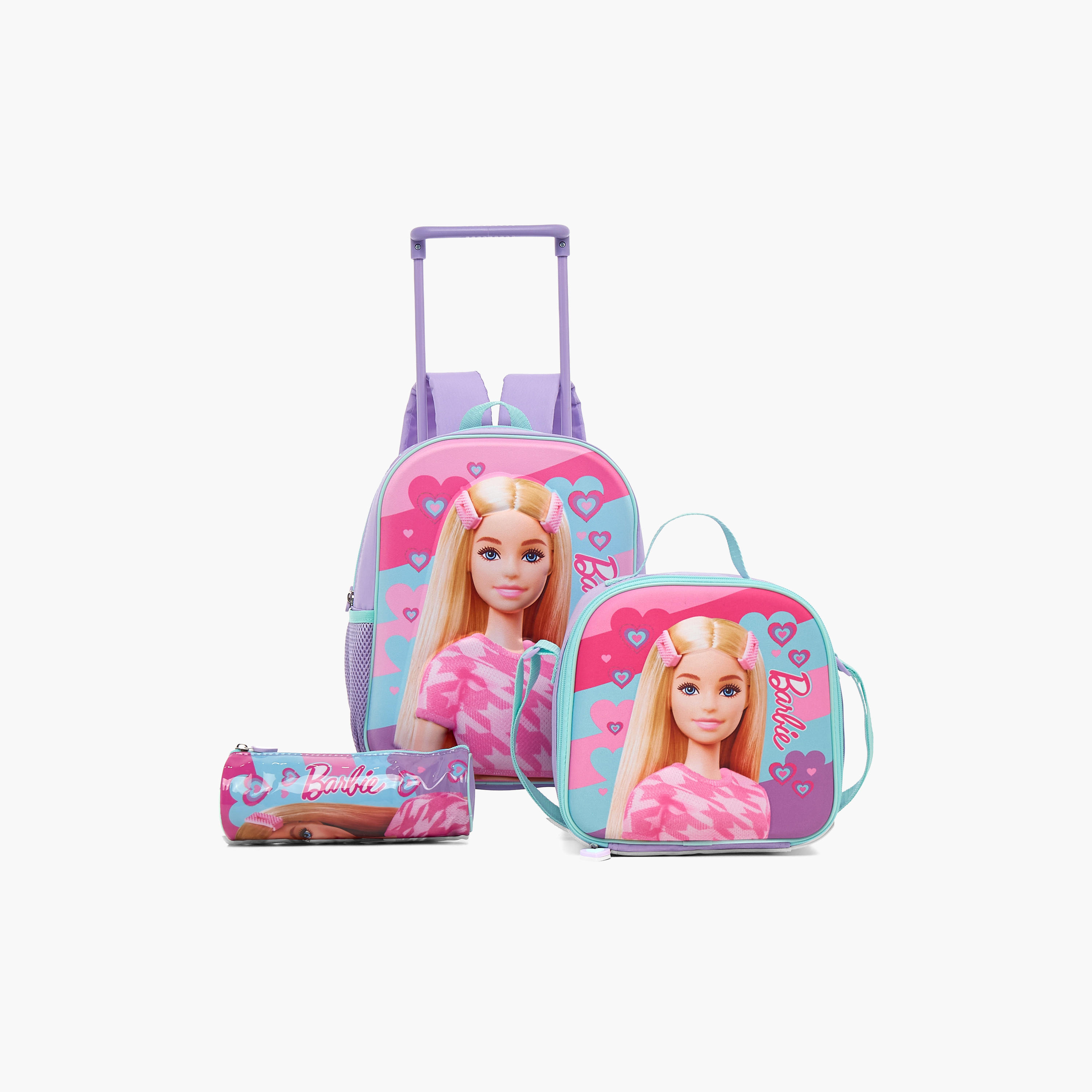 Shop Barbie Print Trolley Backpack with Lunch Bag and Pencil Pouch