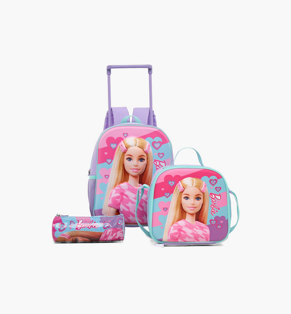 Shop Barbie Print Trolley Backpack with Lunch Bag and Pencil Pouch