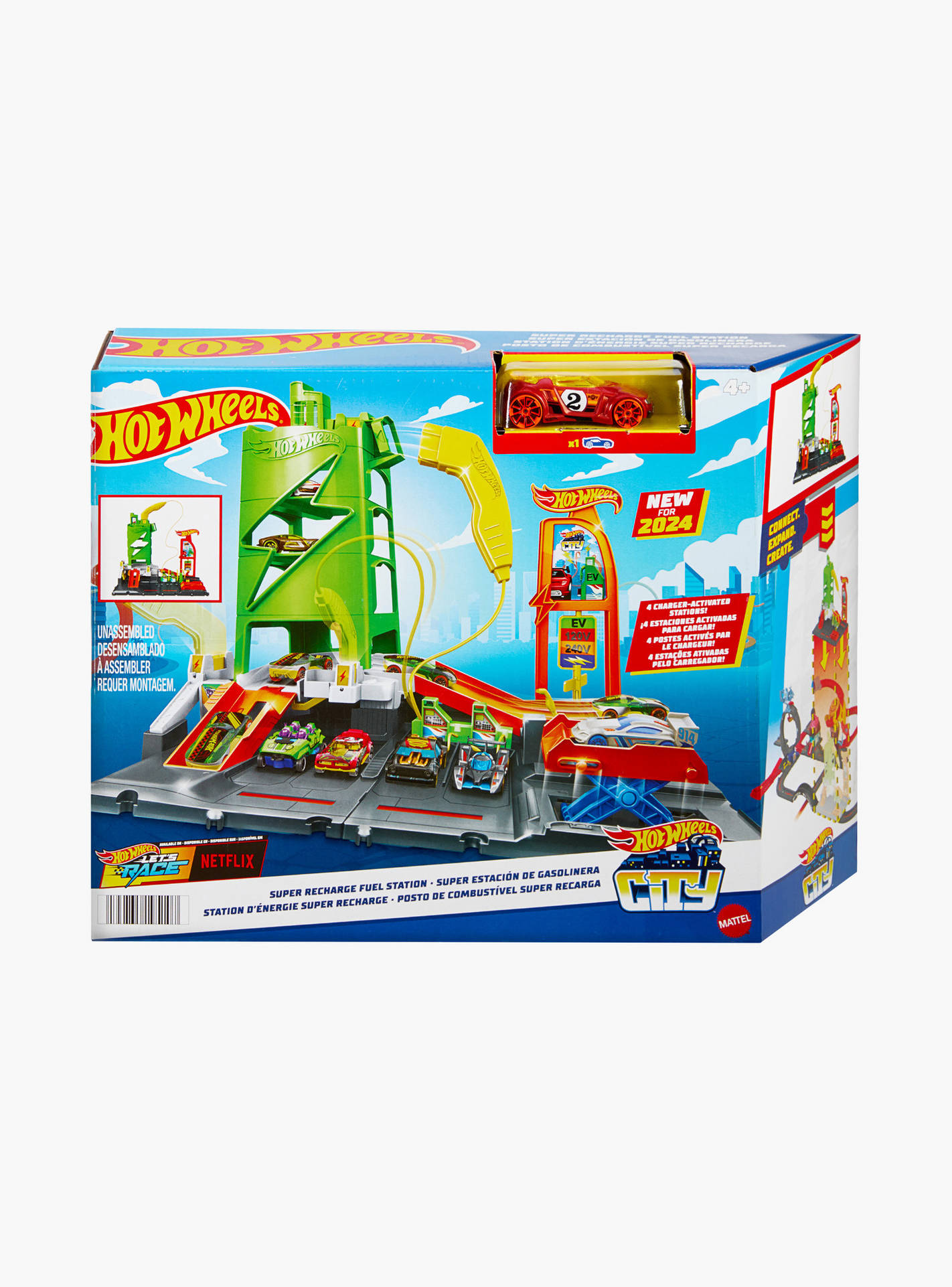 Hot Wheels City Track Set, Super Recharge Fuel Station Playset with EV Chargers & 1:64 Scale Toy Car-toys-playvehicles-vehicleplaysets-image-6