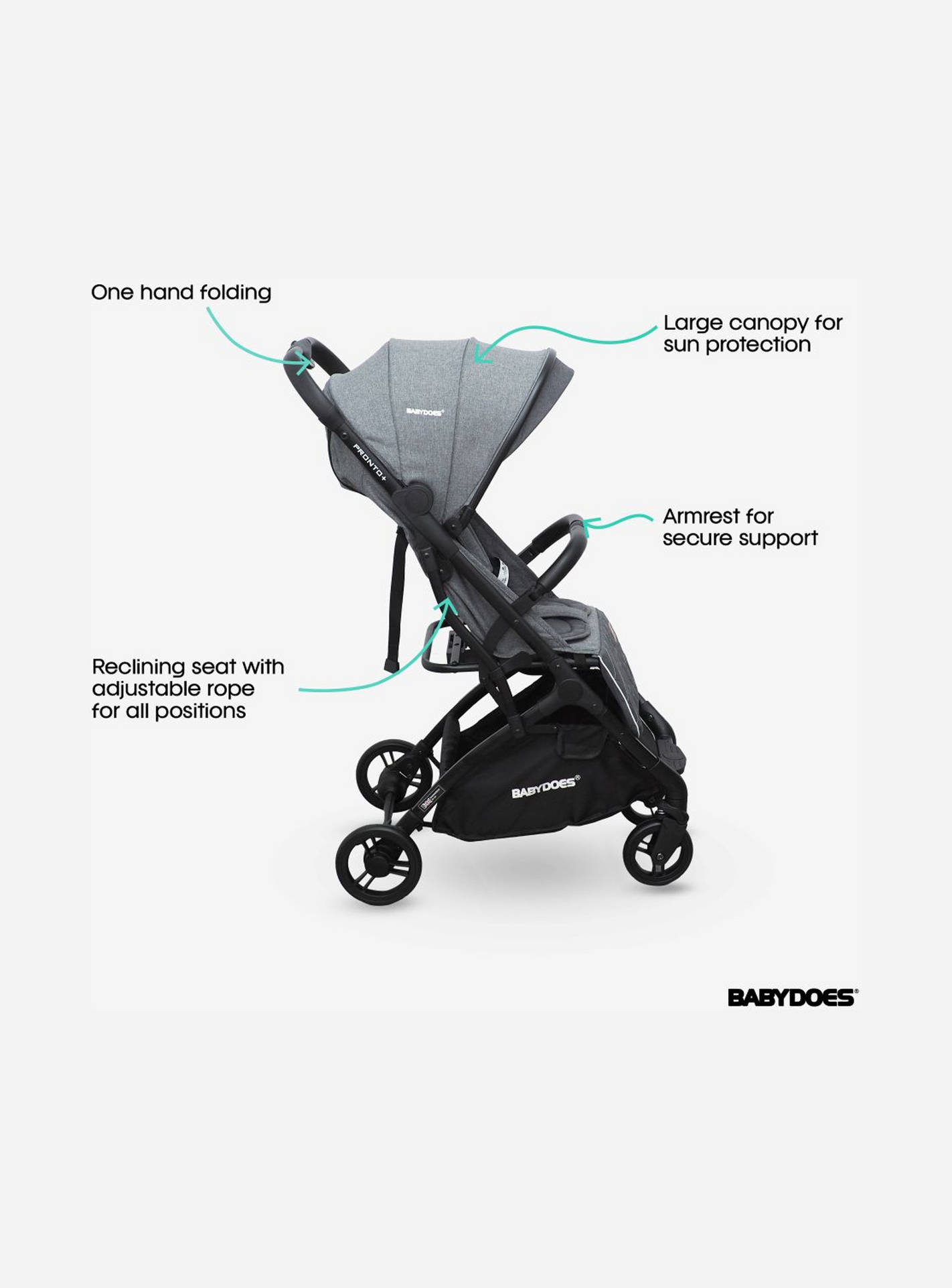 Babydoes Pronto+ Foldable Stroller with One-Click Brake System & Wide Canopy - 0-4 Years-baby-gear-strollersandprams-strollers-image-3
