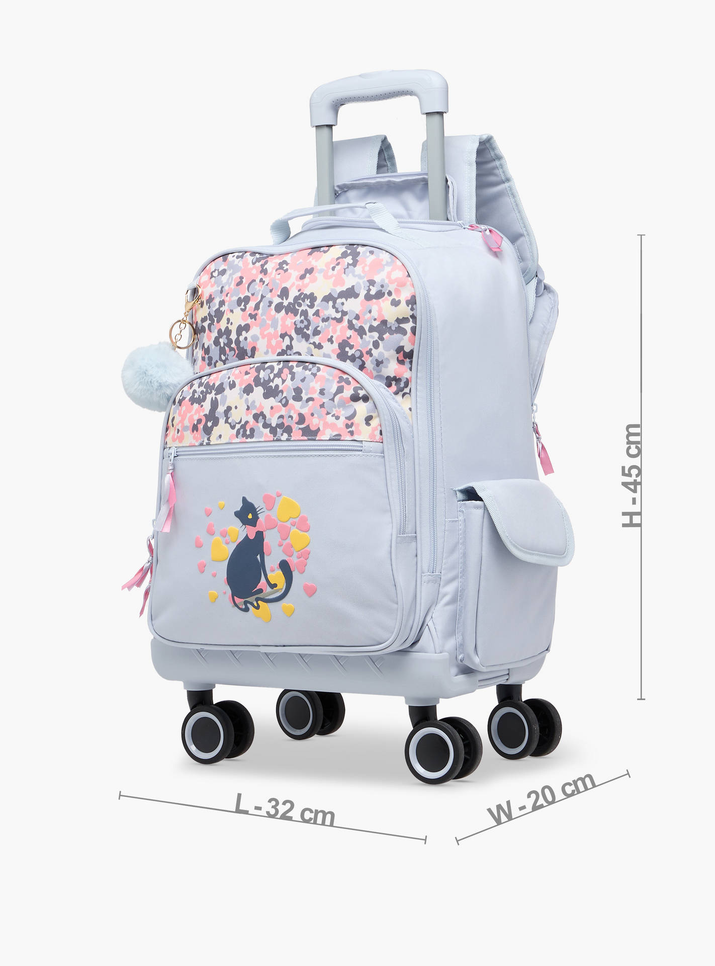 Juniors Cat Print Trolley Backpack with Retractable Handle and Zip Closure - 18 Inches-school-bagsandbackpacks-trolleybags-image-2