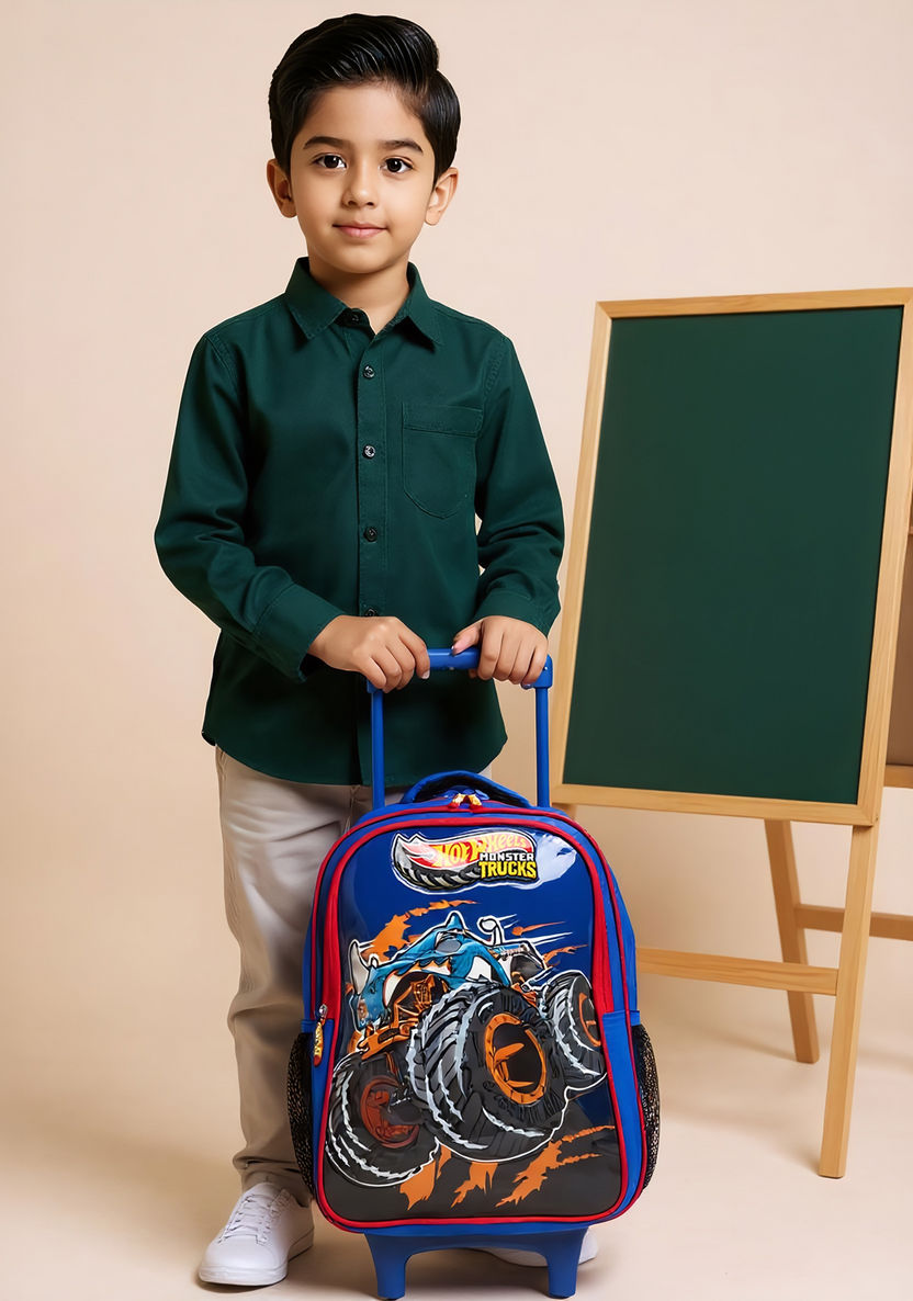 طقم شنطة ظهر ترولي 5 قطع بطبعات شاحنات وحش هوت ويلز - 16 بوصة-school-bagsandbackpacks-trolleybags-image-2