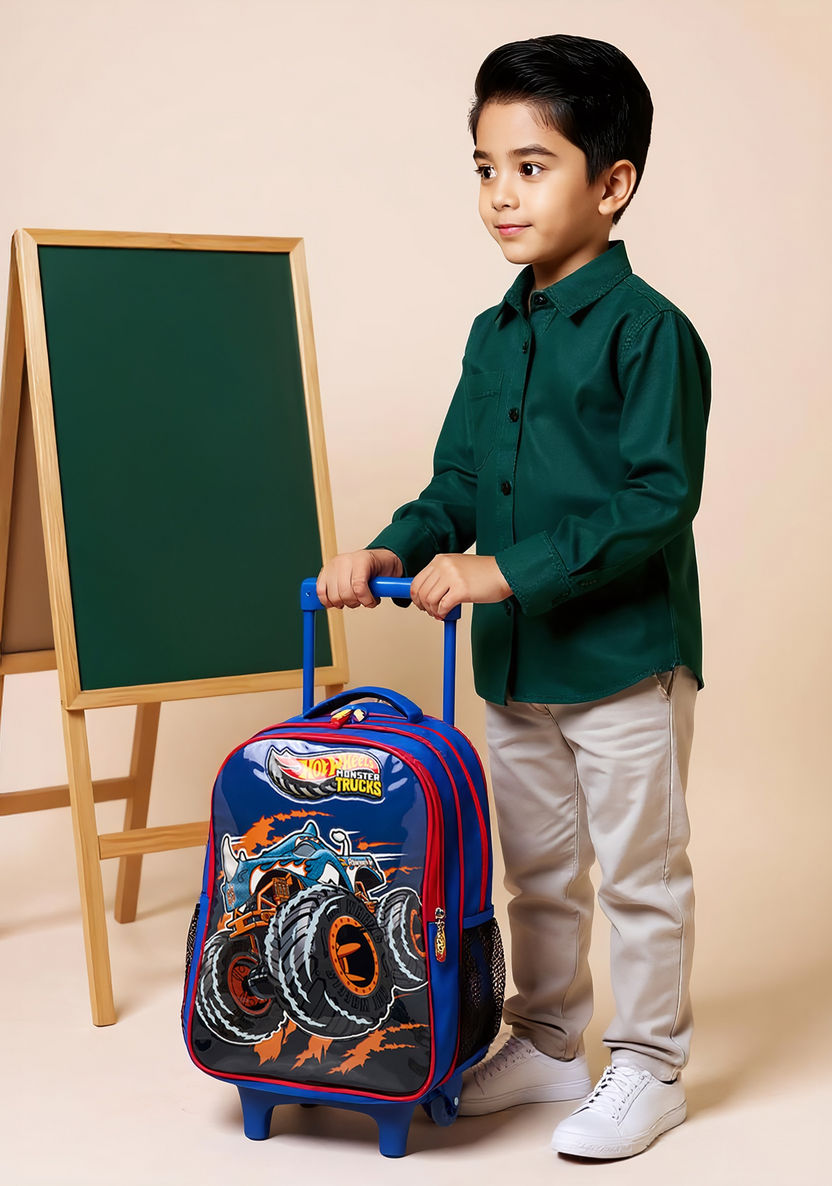 طقم شنطة ظهر ترولي 5 قطع بطبعات شاحنات وحش هوت ويلز - 16 بوصة-school-bagsandbackpacks-trolleybags-image-3