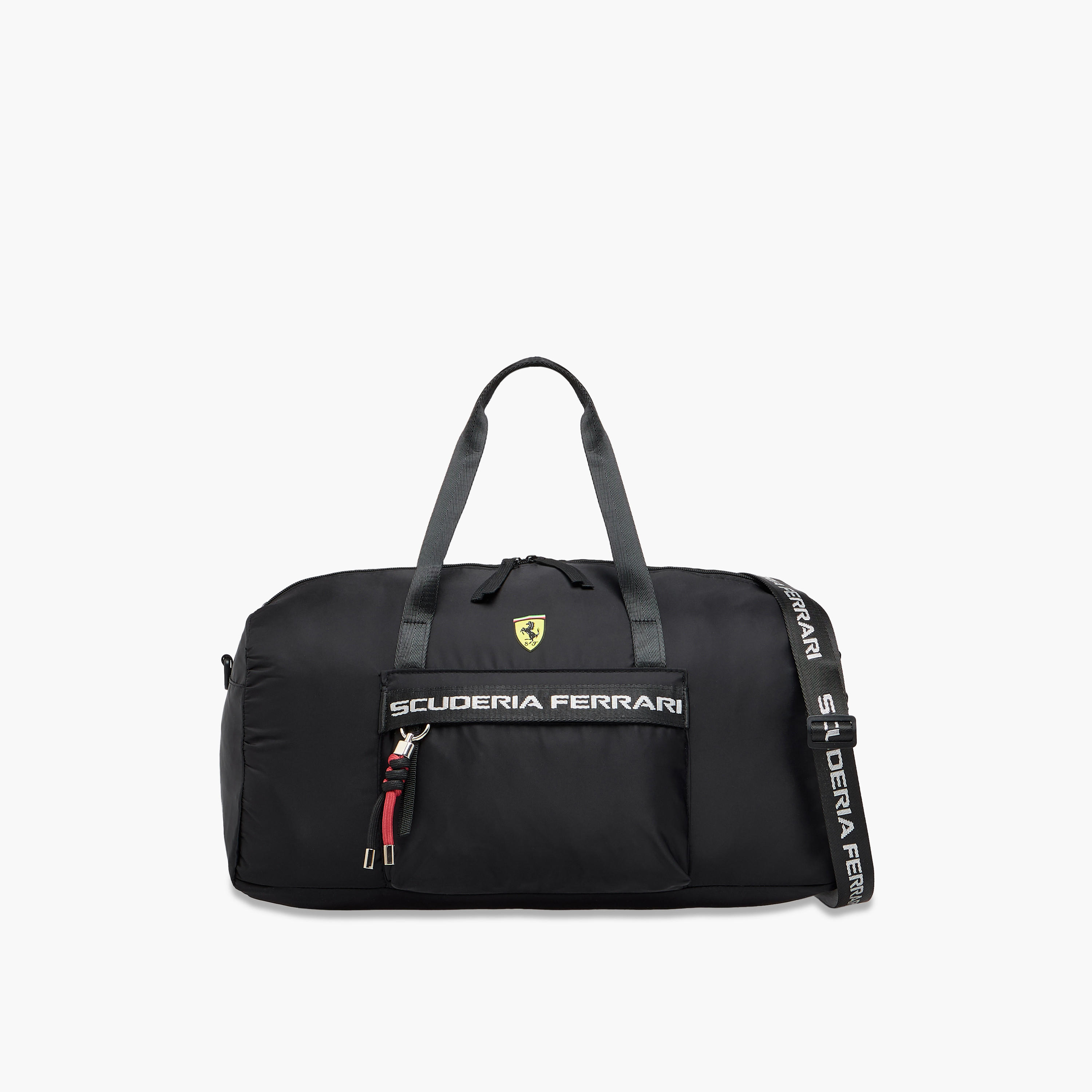 Buy Ferrari Solid Duffle Bag with Detachable Strap and Zip Closure