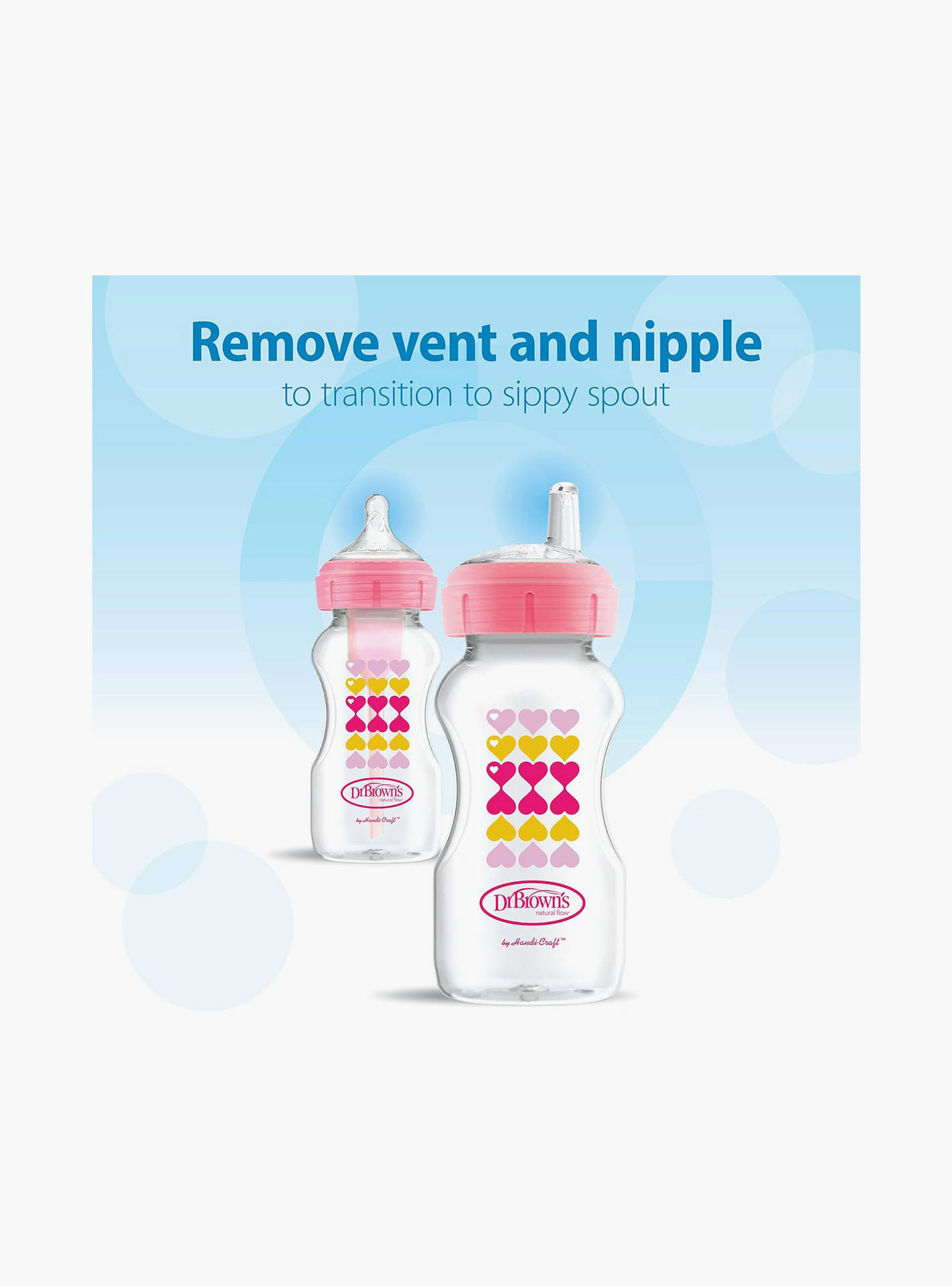 Dr. Brown's Wide Neck Options+ BPA Free Feeding Bottle with Sippy Spout - 270 ml- Heart - Pink-baby-feeding-feedingbottles-bottlesandteats-image-2