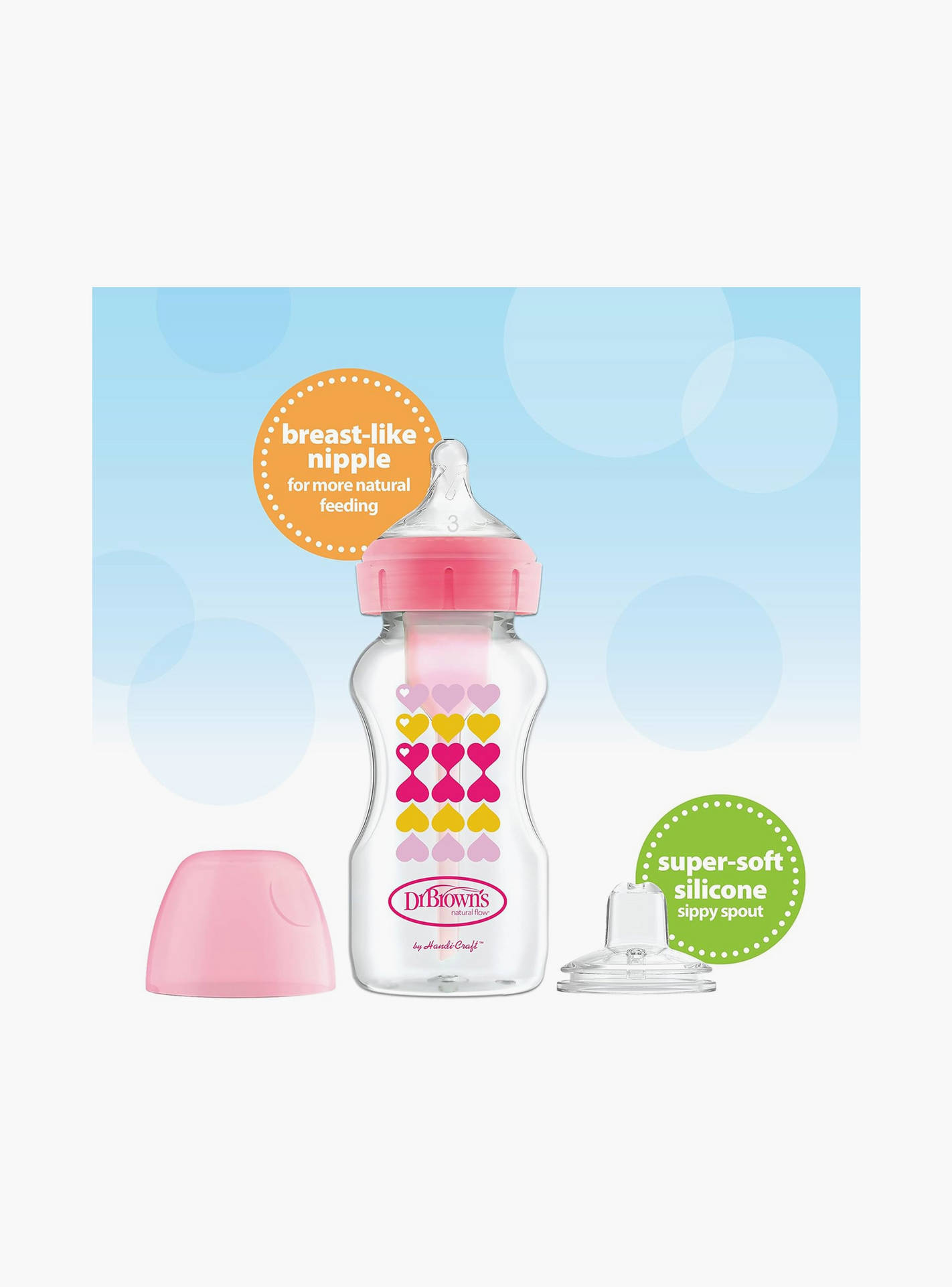 Dr. Brown's Wide Neck Options+ BPA Free Feeding Bottle with Sippy Spout - 270 ml- Heart - Pink-baby-feeding-feedingbottles-bottlesandteats-image-4