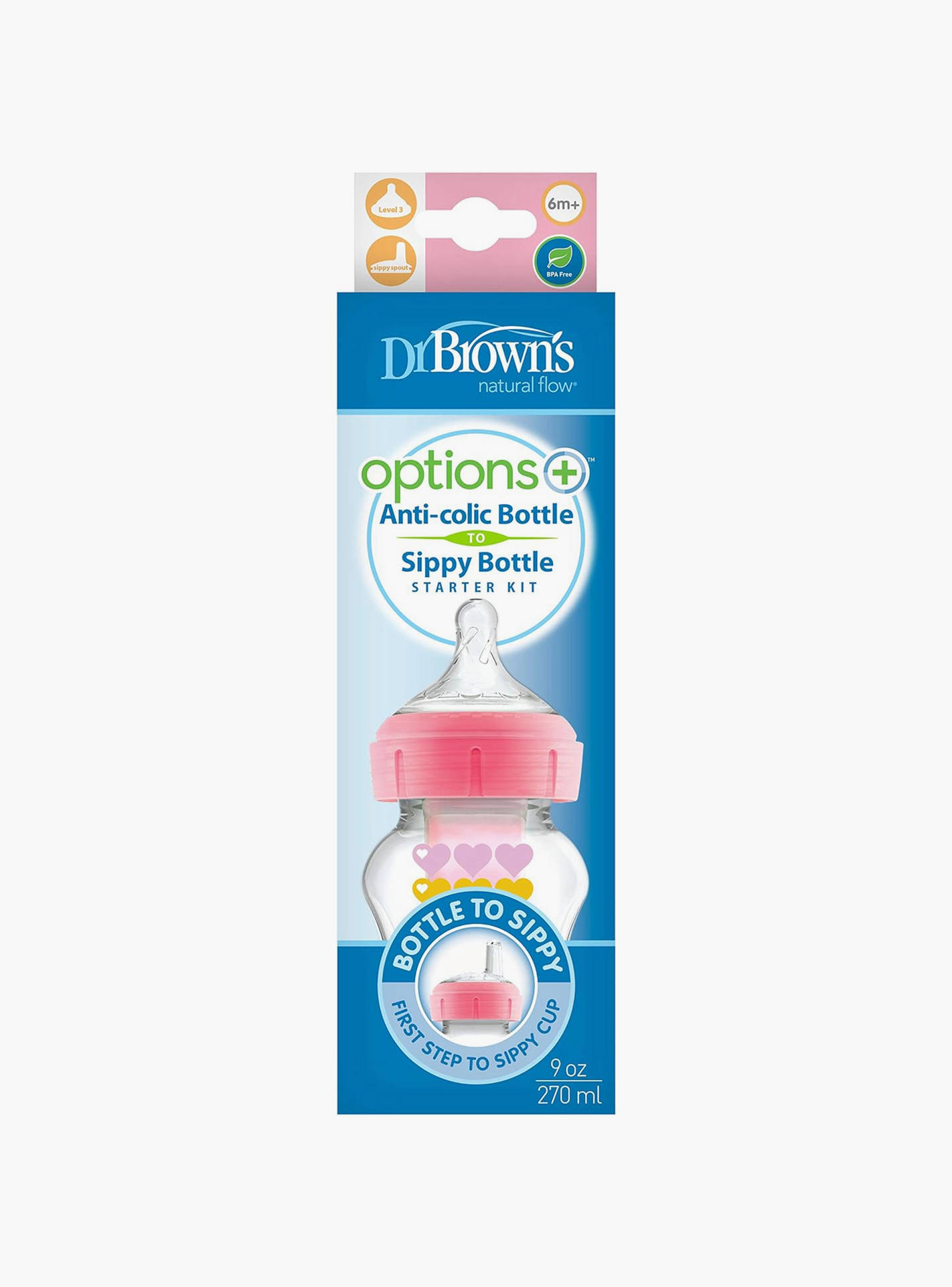 Dr. Brown's Wide Neck Options+ BPA Free Feeding Bottle with Sippy Spout - 270 ml- Heart - Pink-baby-feeding-feedingbottles-bottlesandteats-image-5