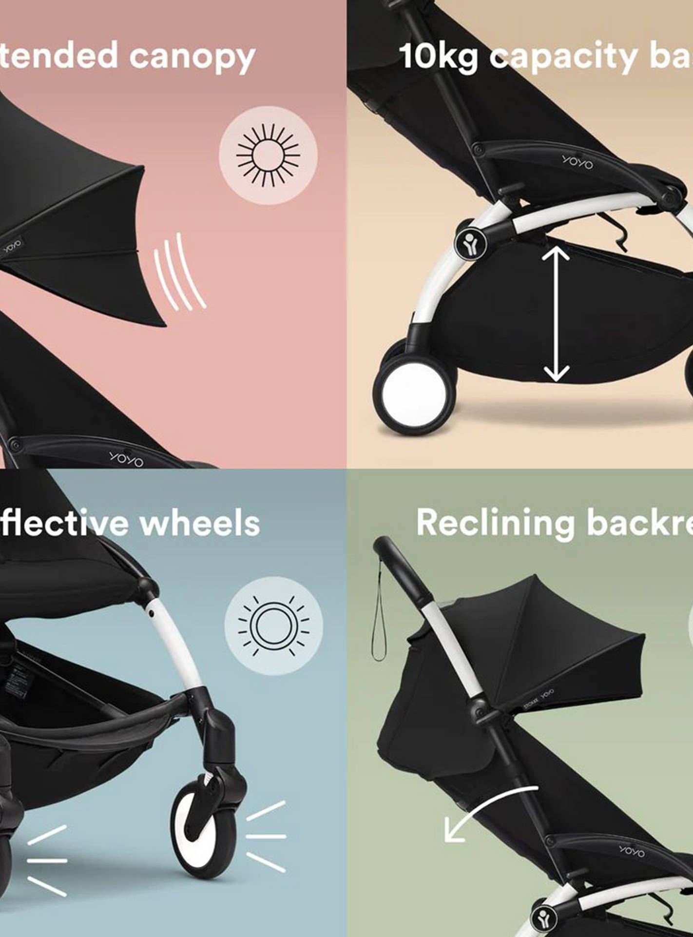 Stokke YOYO 6+ Color Pack - Seat Pad, Extendable Canopy & Zipped Back Pocket - Zebra-baby-gear-strollersandprams-strollers-image-2