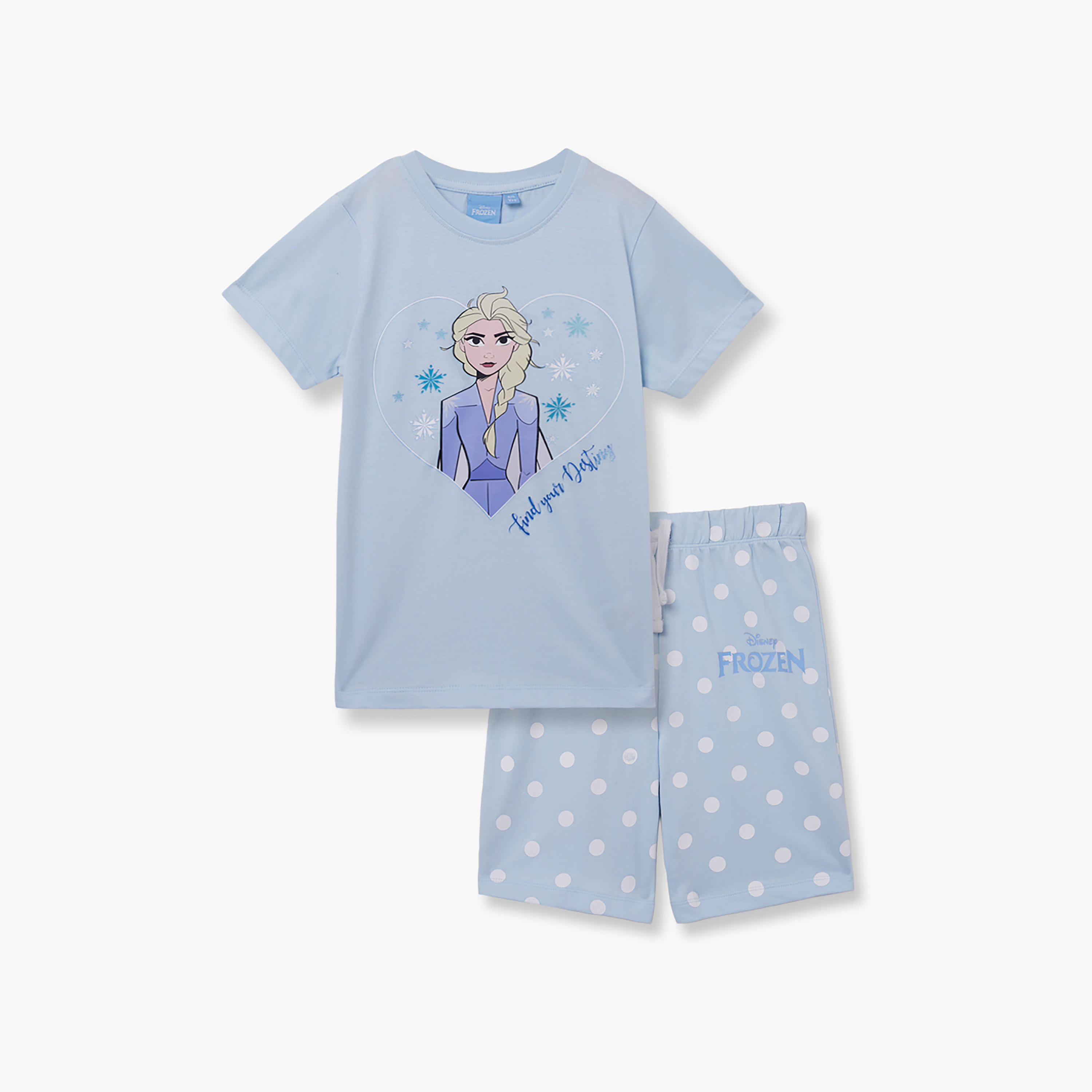 Frozen Printed Cotton T-Shirt & Shorts Set-girls-clothing-setsandcoords-image-2