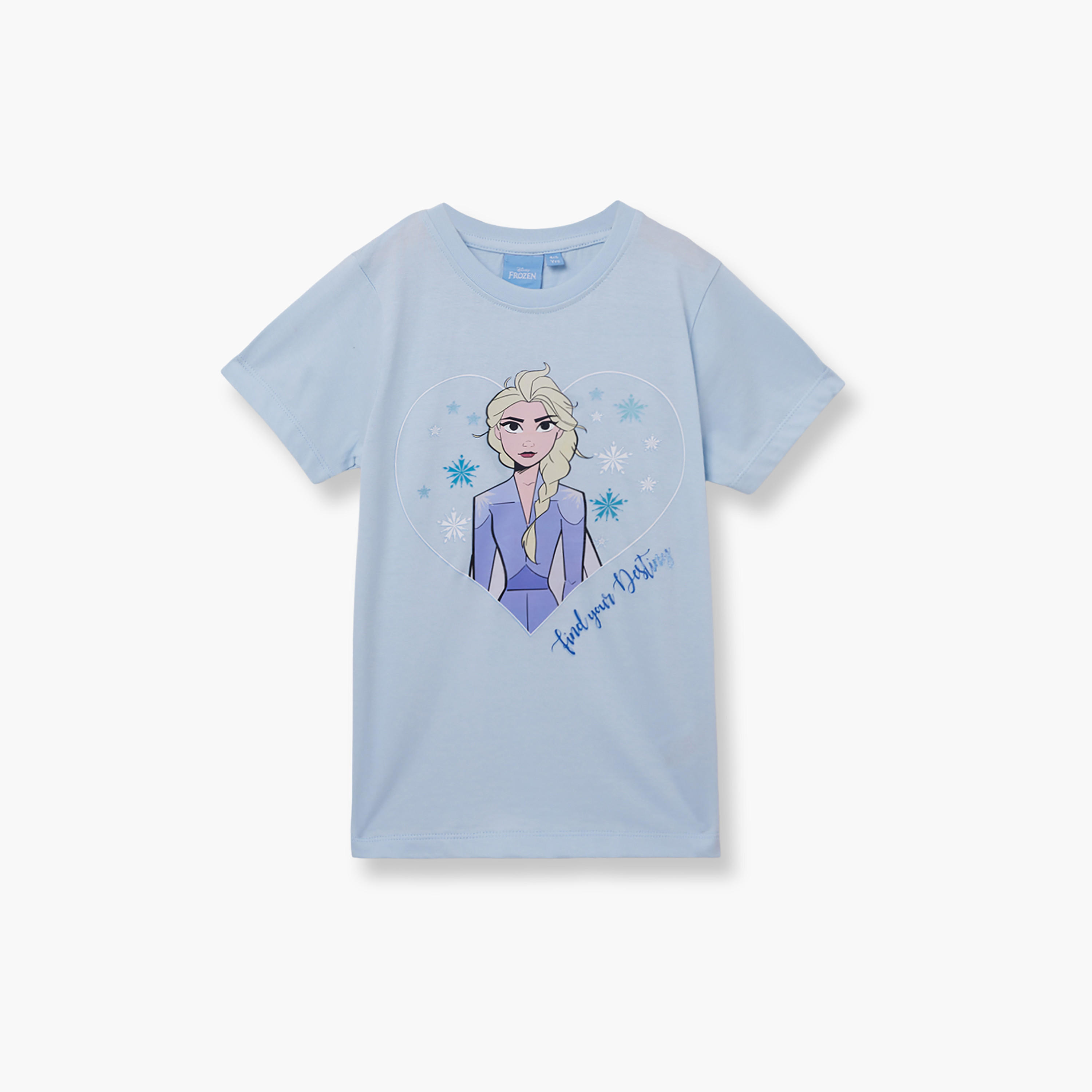 Frozen Printed Cotton T-Shirt & Shorts Set-girls-clothing-setsandcoords-image-3