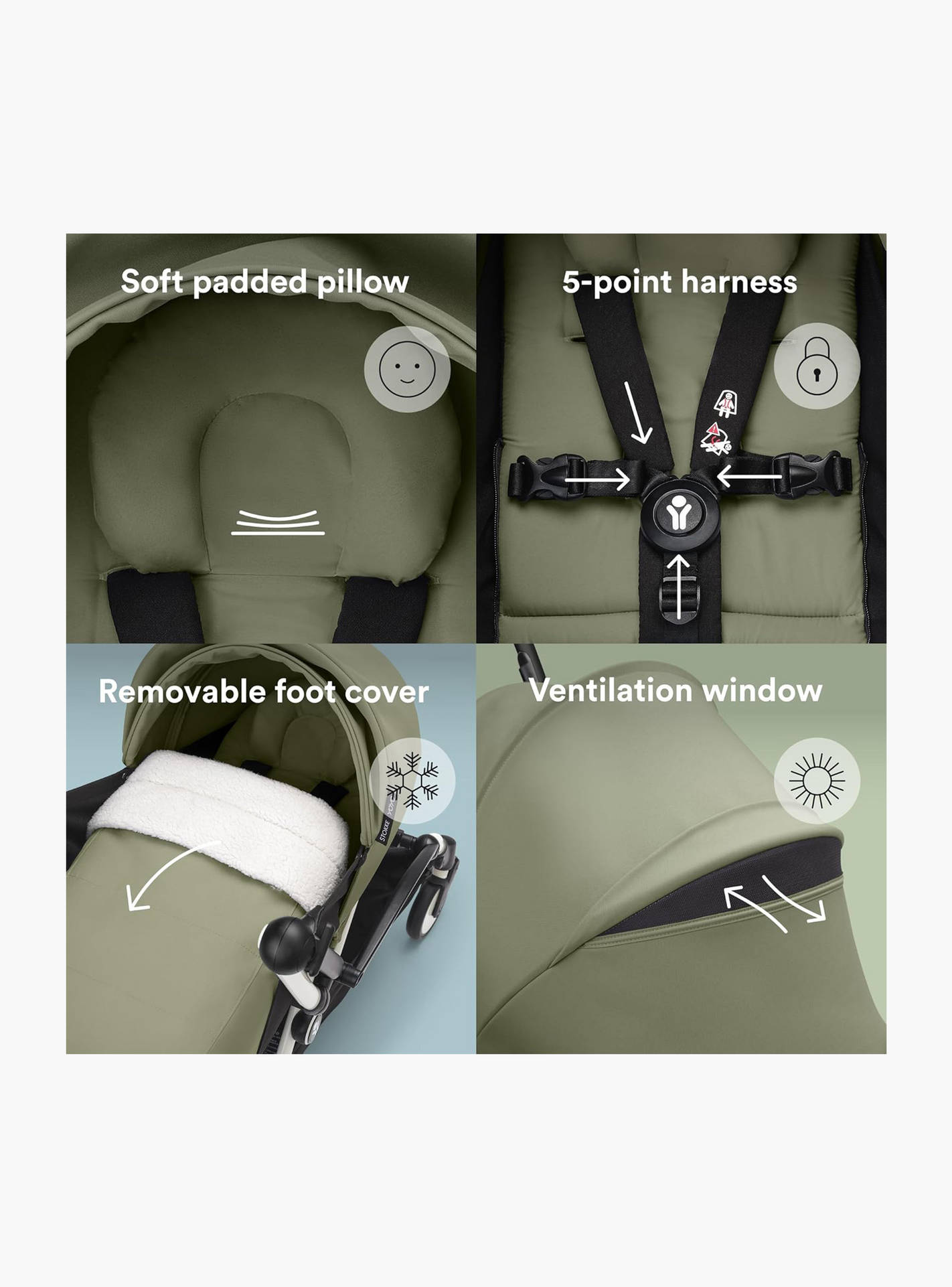 Stokke YOYO3 Stroller with Newborn Pack - Black Frame, 0+ Newborn Pack & 6+Color Pack - Olive-baby-gear-strollersandprams-strollers-image-3