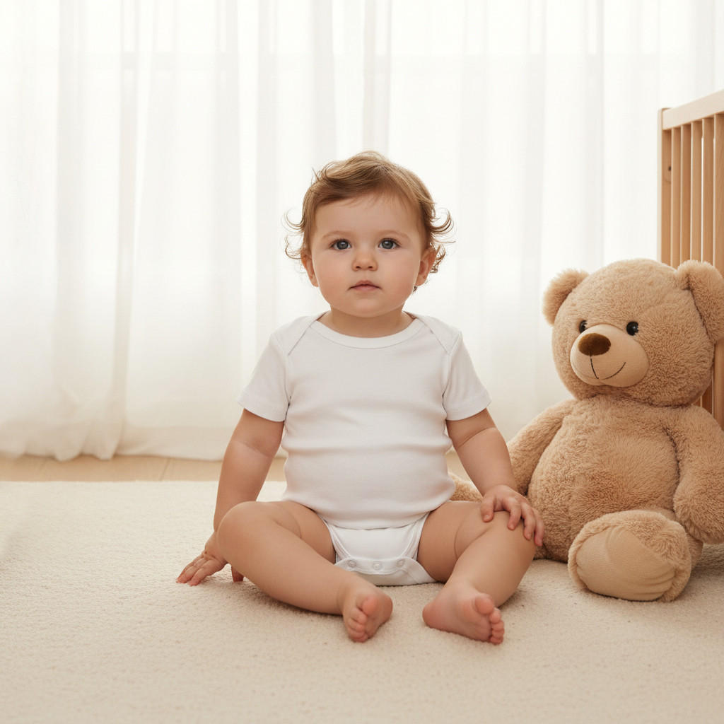 Juniors Solid Bodysuit with Round Neck and Short Sleeves