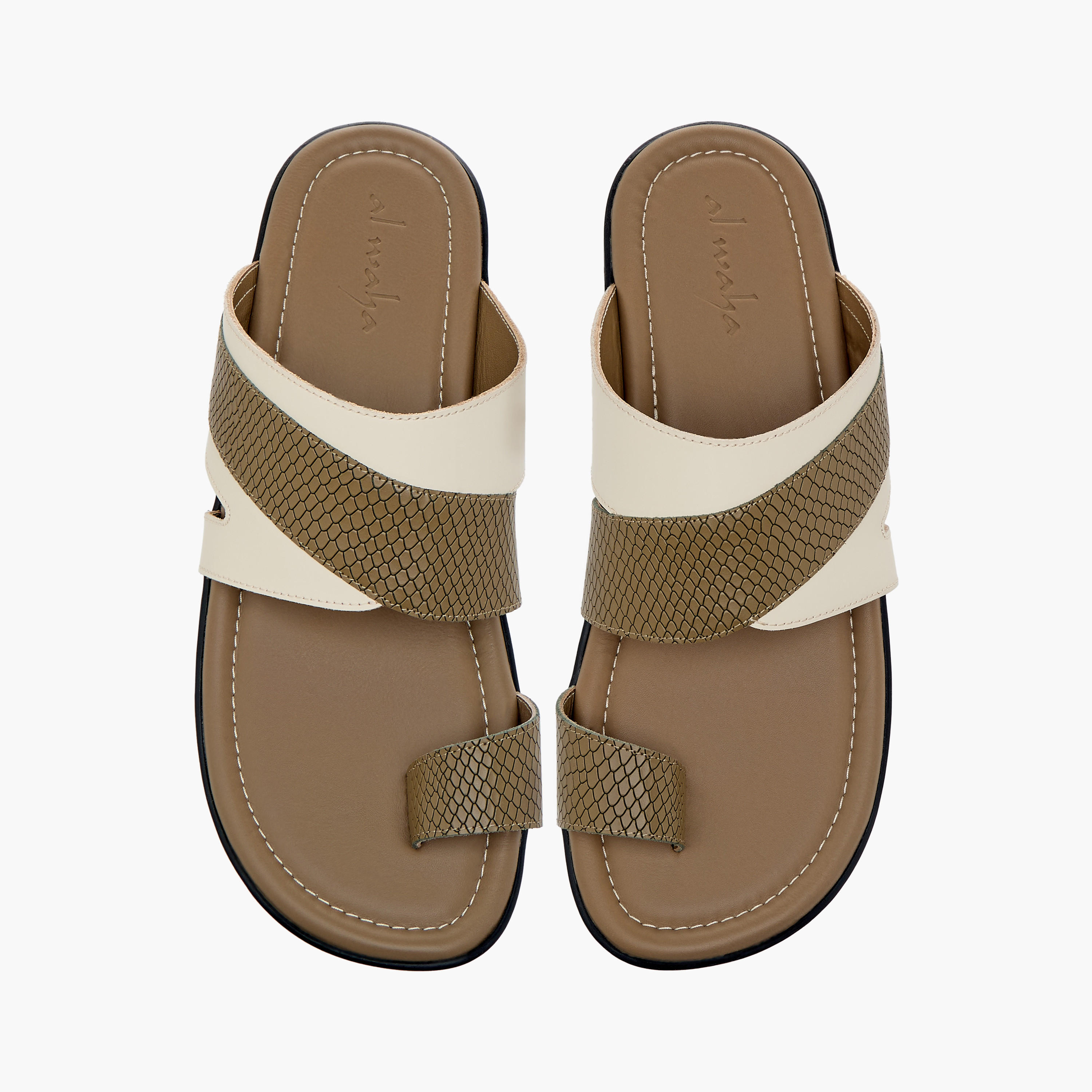 Al Waha Textured Slip-On Arabic Sandals with Toe Loop-men-shoes-sandals-image-1