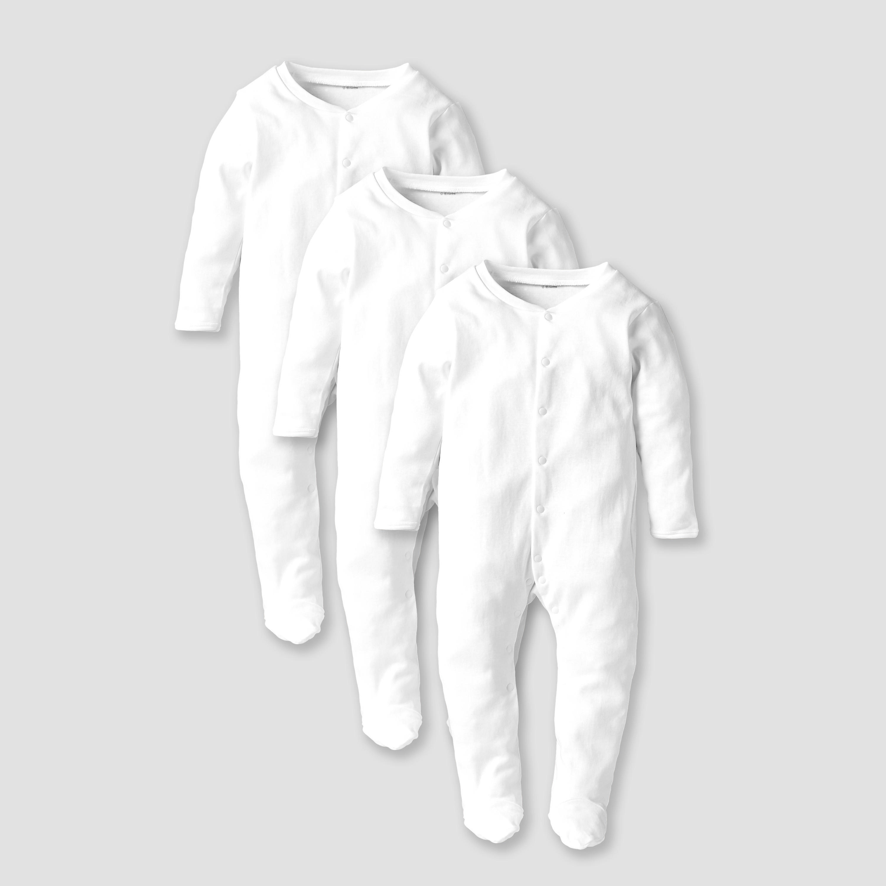 Love Earth Solid Sleepsuit with Long Sleeves - Set of 3