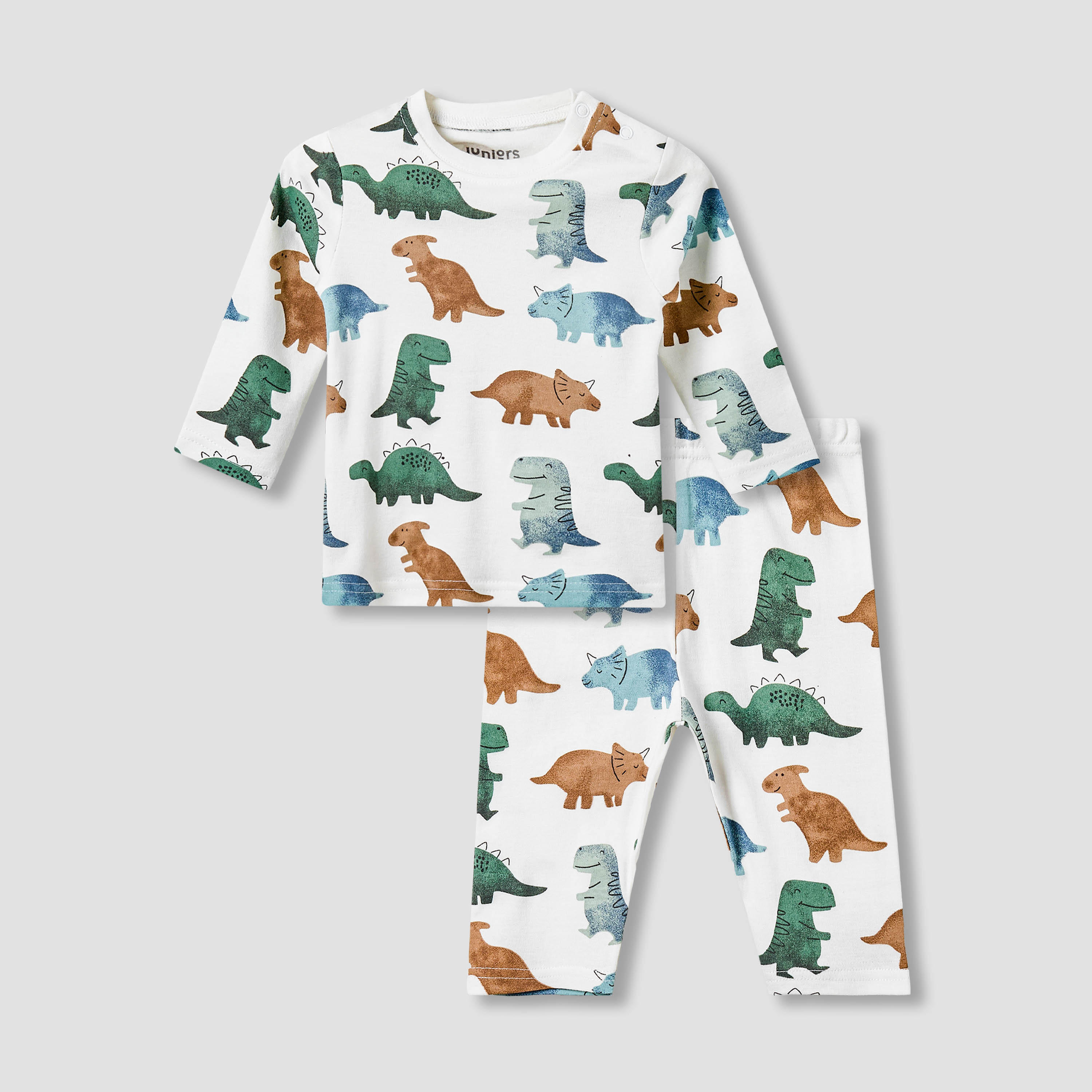 Juniors All-Over Dinosaur Print Long Sleeve T-shirt and Elasticated Pyjama Set-baby-boys-clothing-nightwear-pyjamasets-image-2