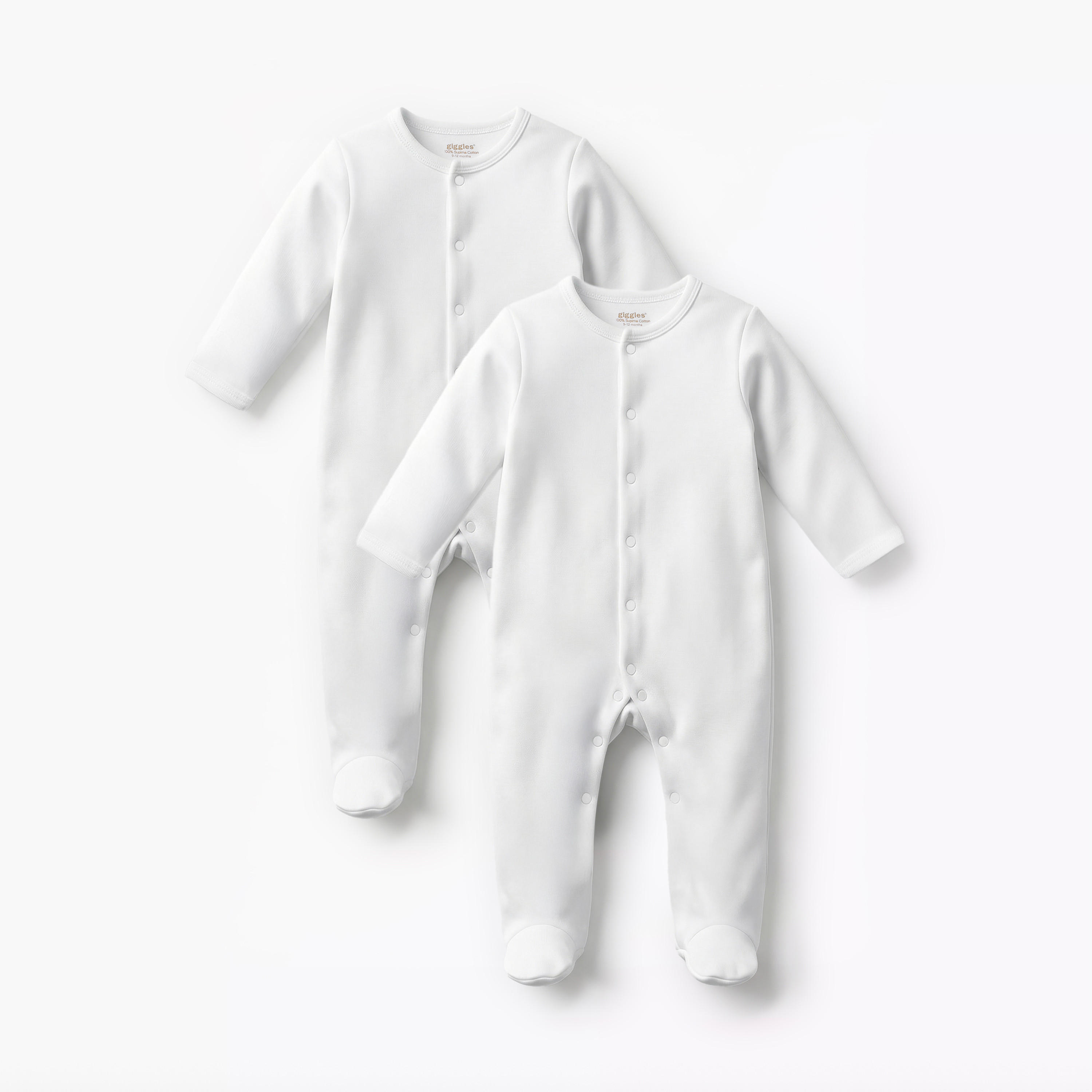 Giggles Solid Sleepsuit with Long Sleeves - Set of 2