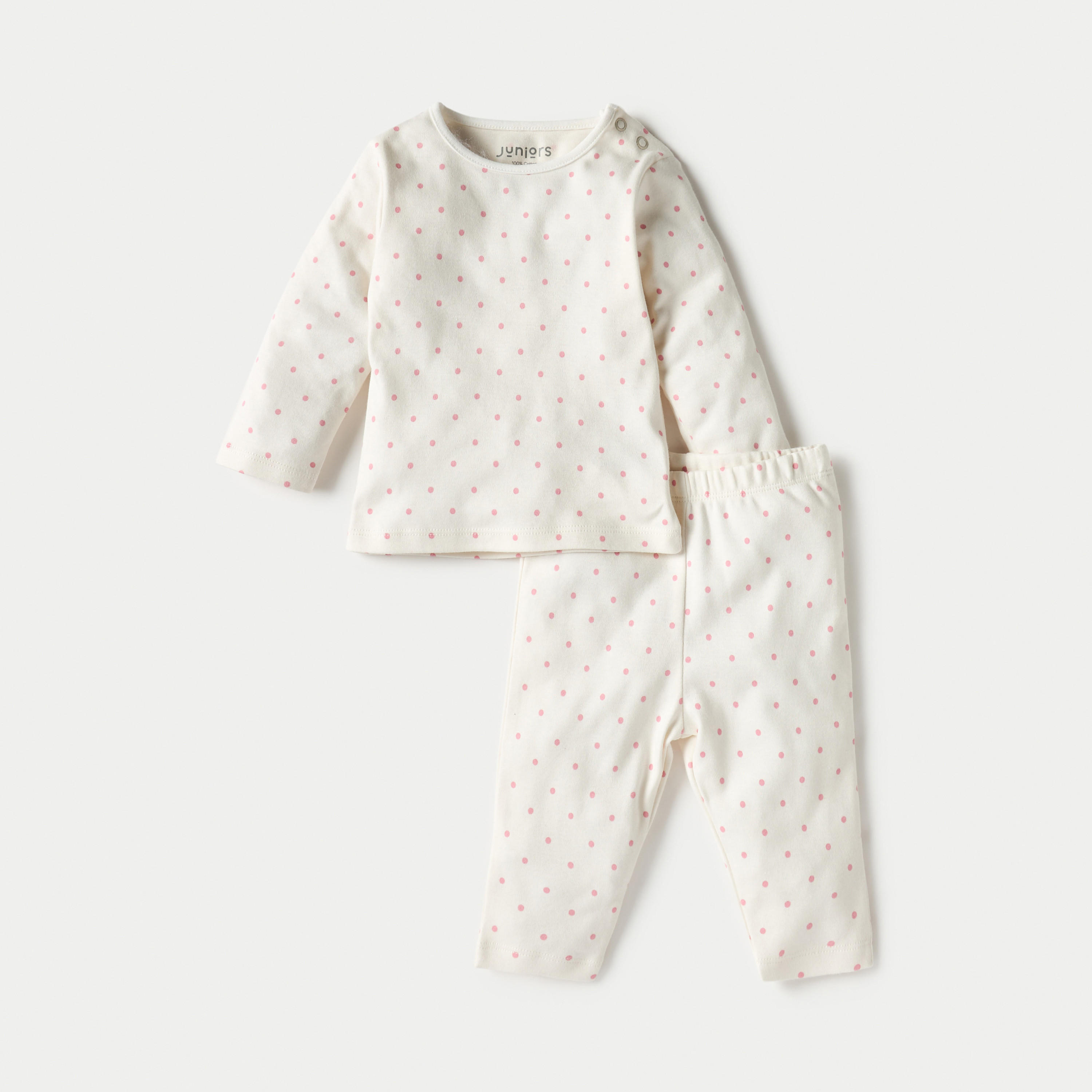 طقم بنطلون بيجاما وتيشيرت بأكمام طويلة وطبعات منقطة من جونيورز-baby-girls-clothing-nightwear-pyjamasets-image-1