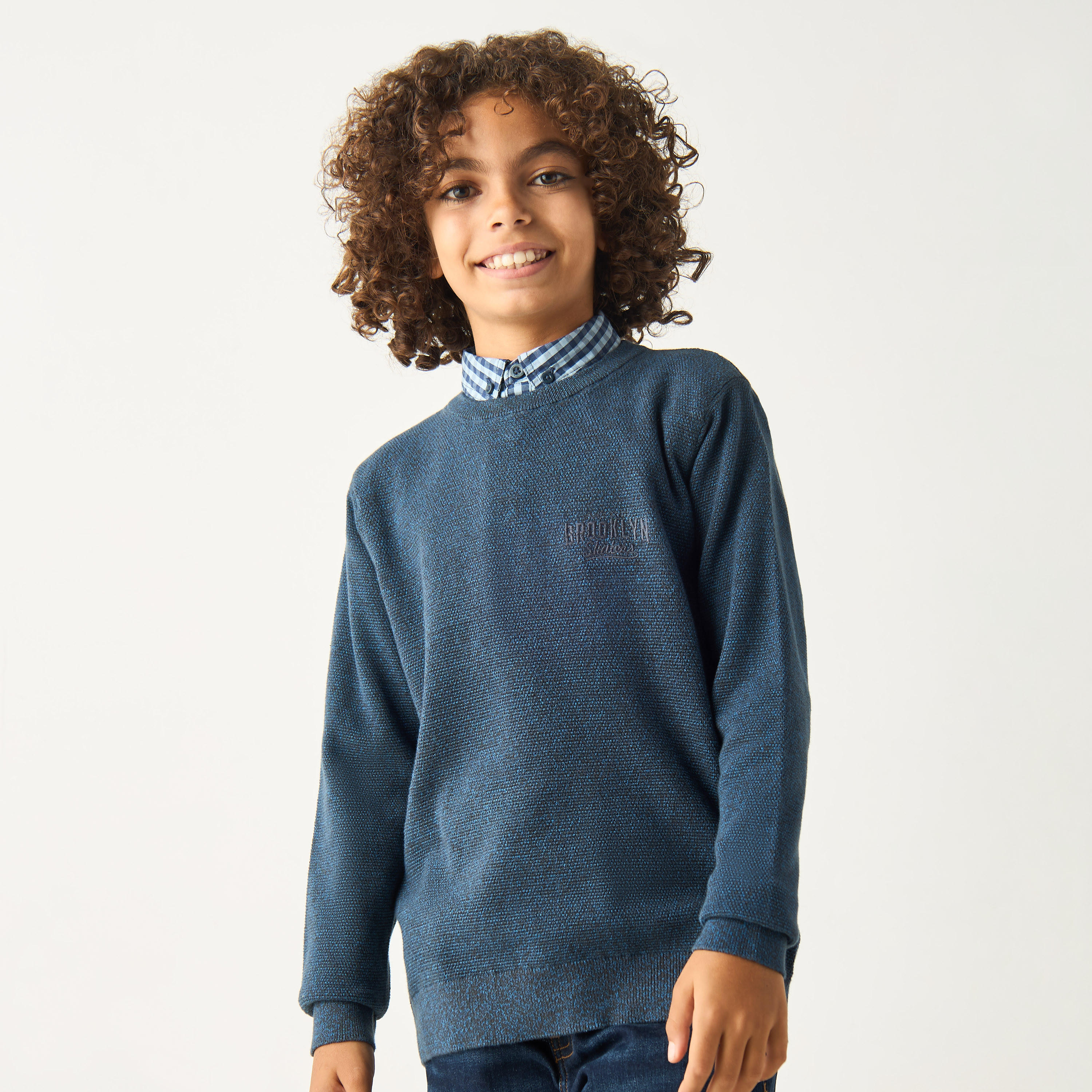 كنزة بارزة الملمس بياقة ضيقة وأكمام طويلة من جونيورز-boys-clothing-jumpersandcardigans-image-1