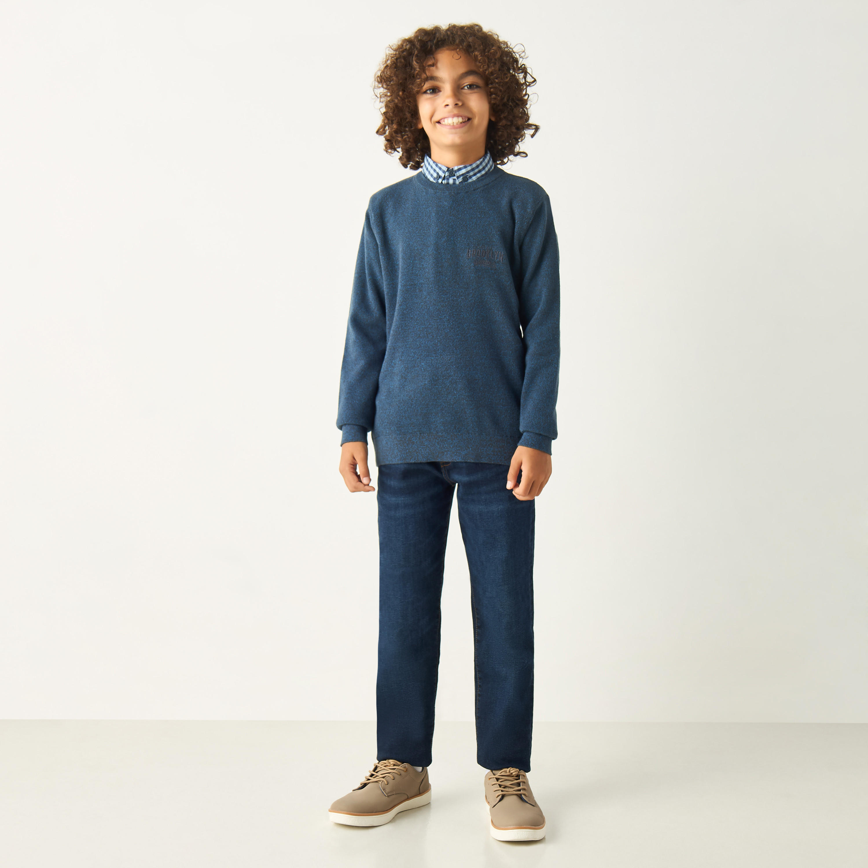 كنزة بارزة الملمس بياقة ضيقة وأكمام طويلة من جونيورز-boys-clothing-jumpersandcardigans-image-2