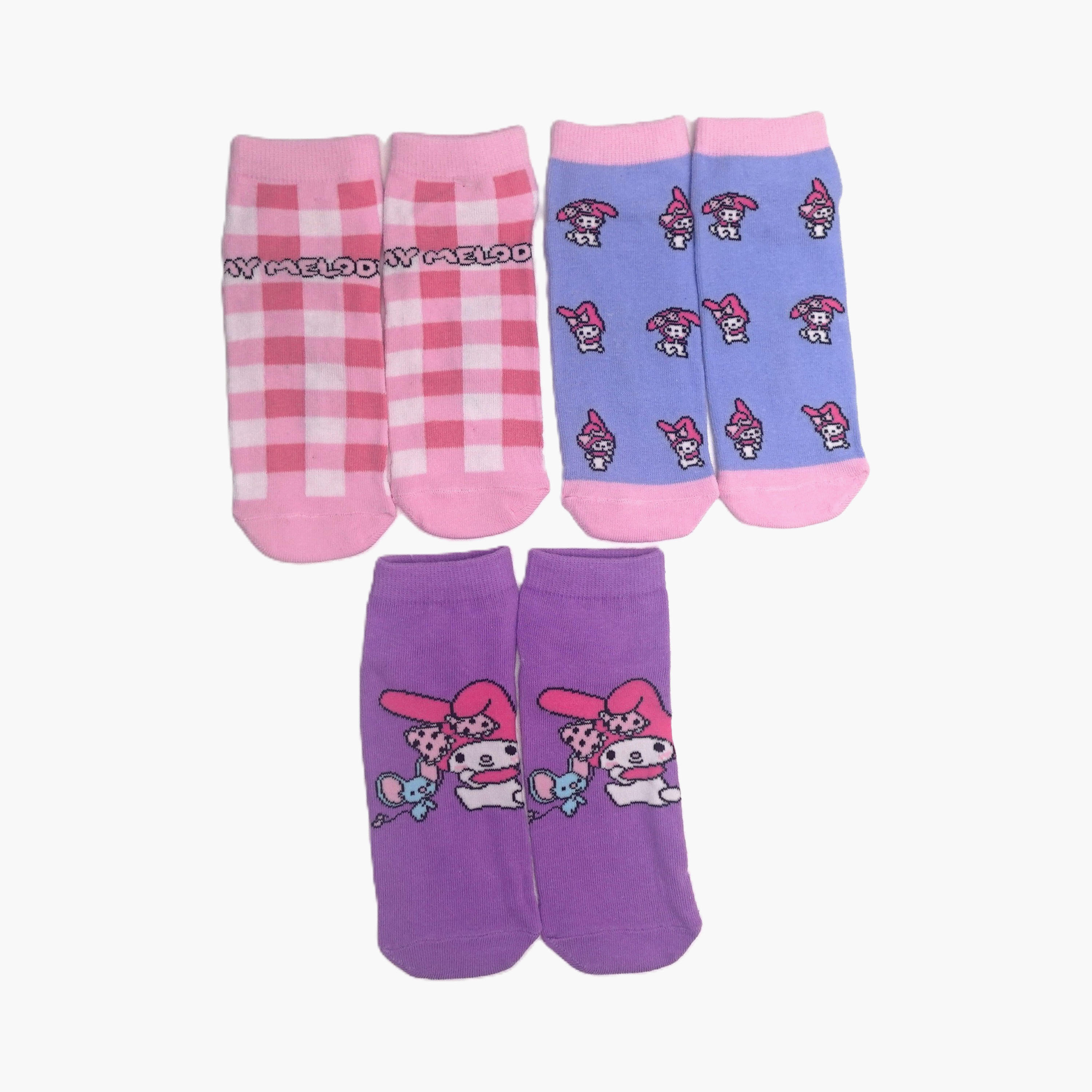 جوارب كاحل قطنية مطبوعة 3 أزواج من ماي ميلودي-girls-accessories-socks-image-1