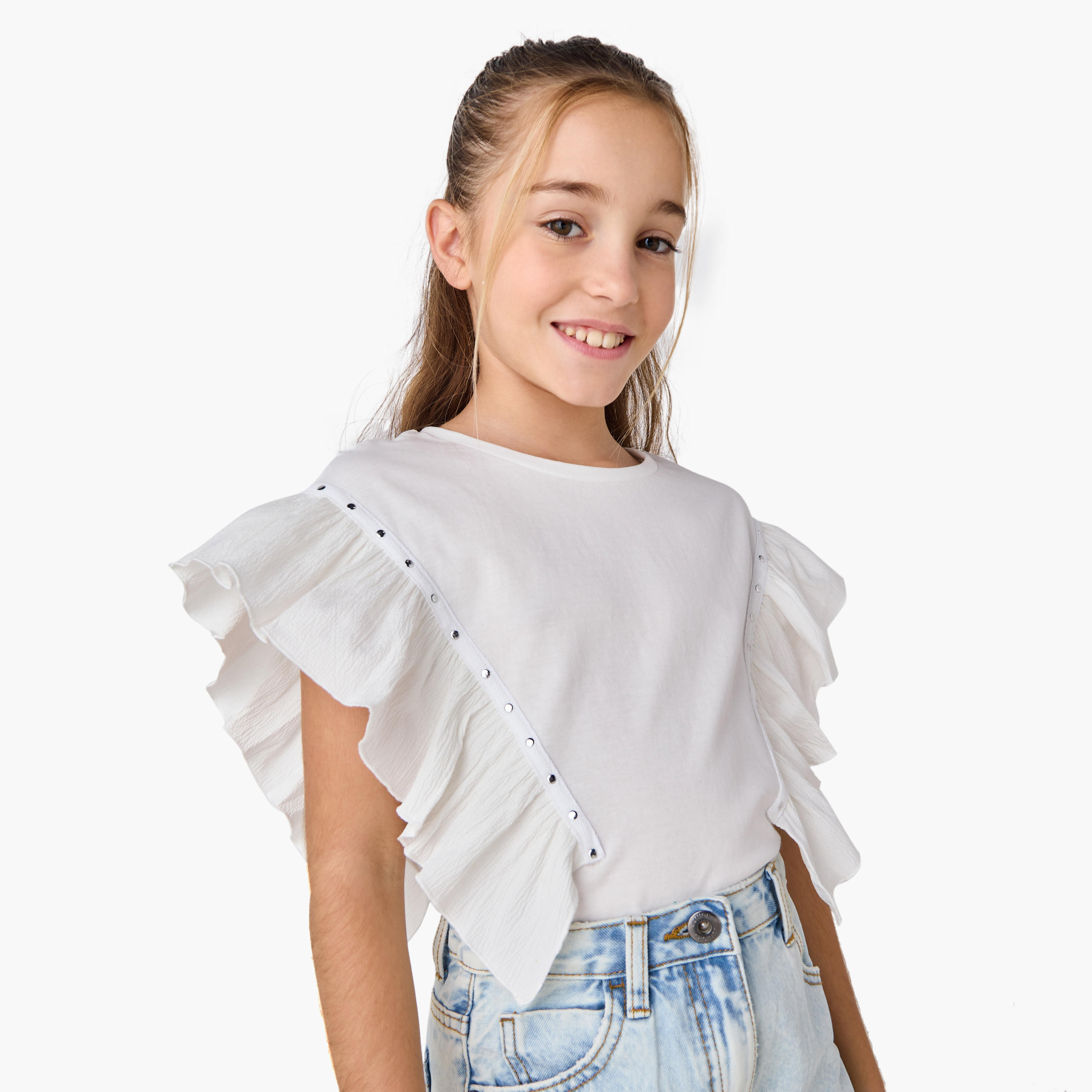 تيشيرت سادة بتفاصيل تول جانبية من جونيورز