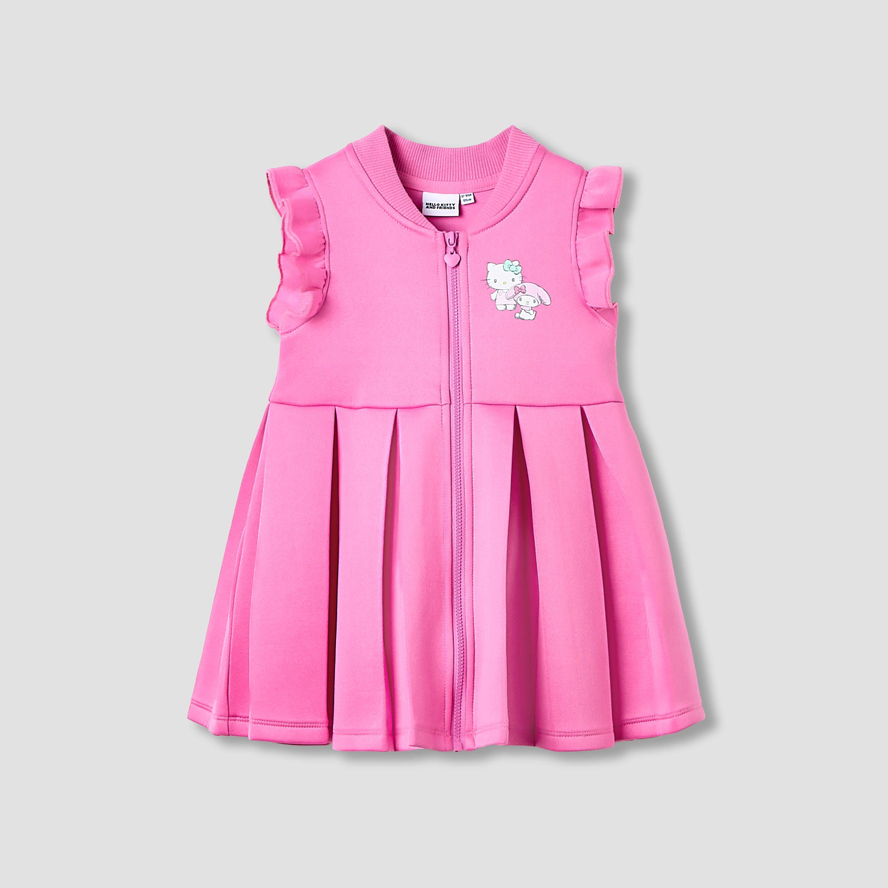 Sario Girls Pleated Dress and T-shirt Set with Hello Kitty Print - Cotton - Long Sleeves-baby-girls-clothing-setsandcoords-image-2