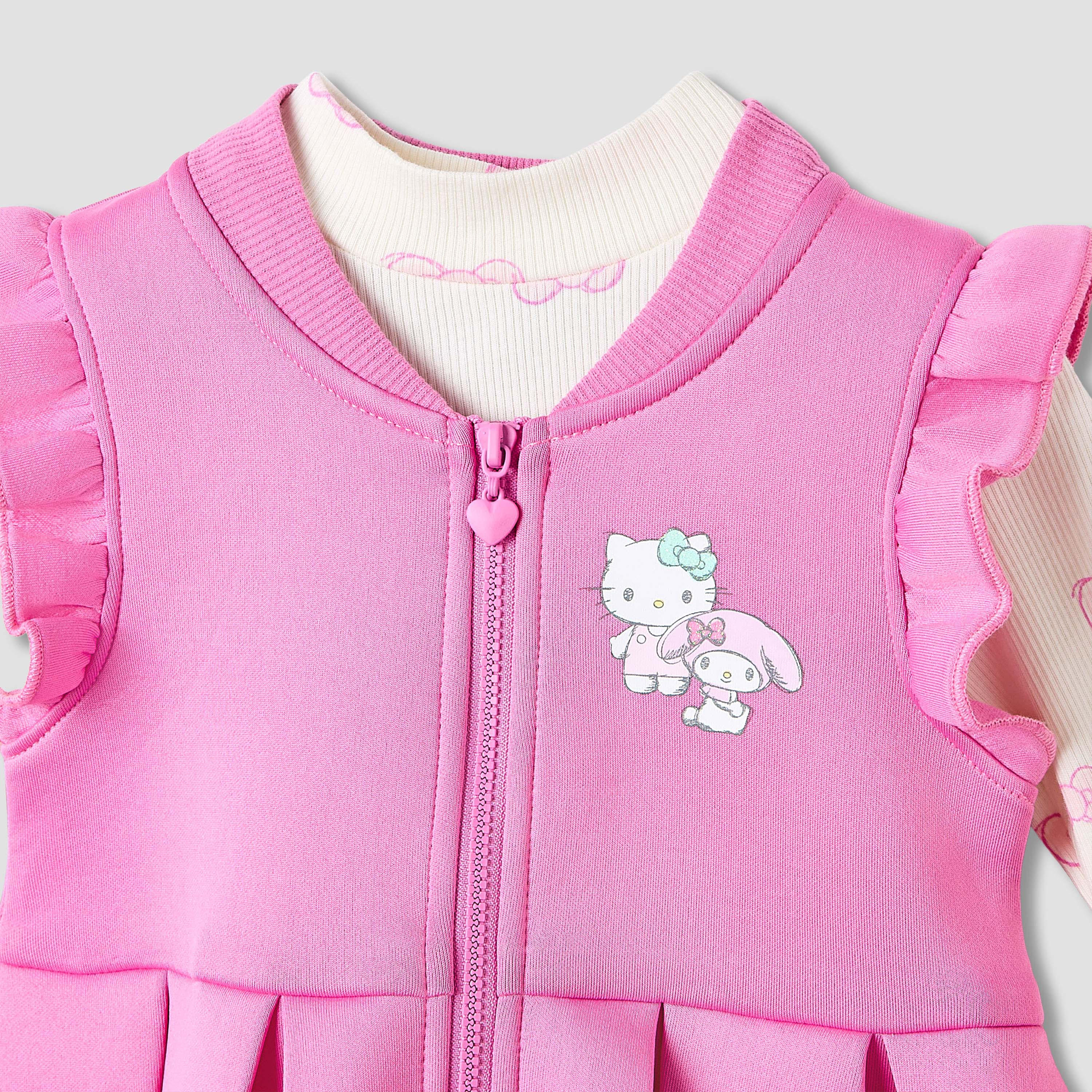 Sario Girls Pleated Dress and T-shirt Set with Hello Kitty Print - Cotton - Long Sleeves-baby-girls-clothing-setsandcoords-image-4
