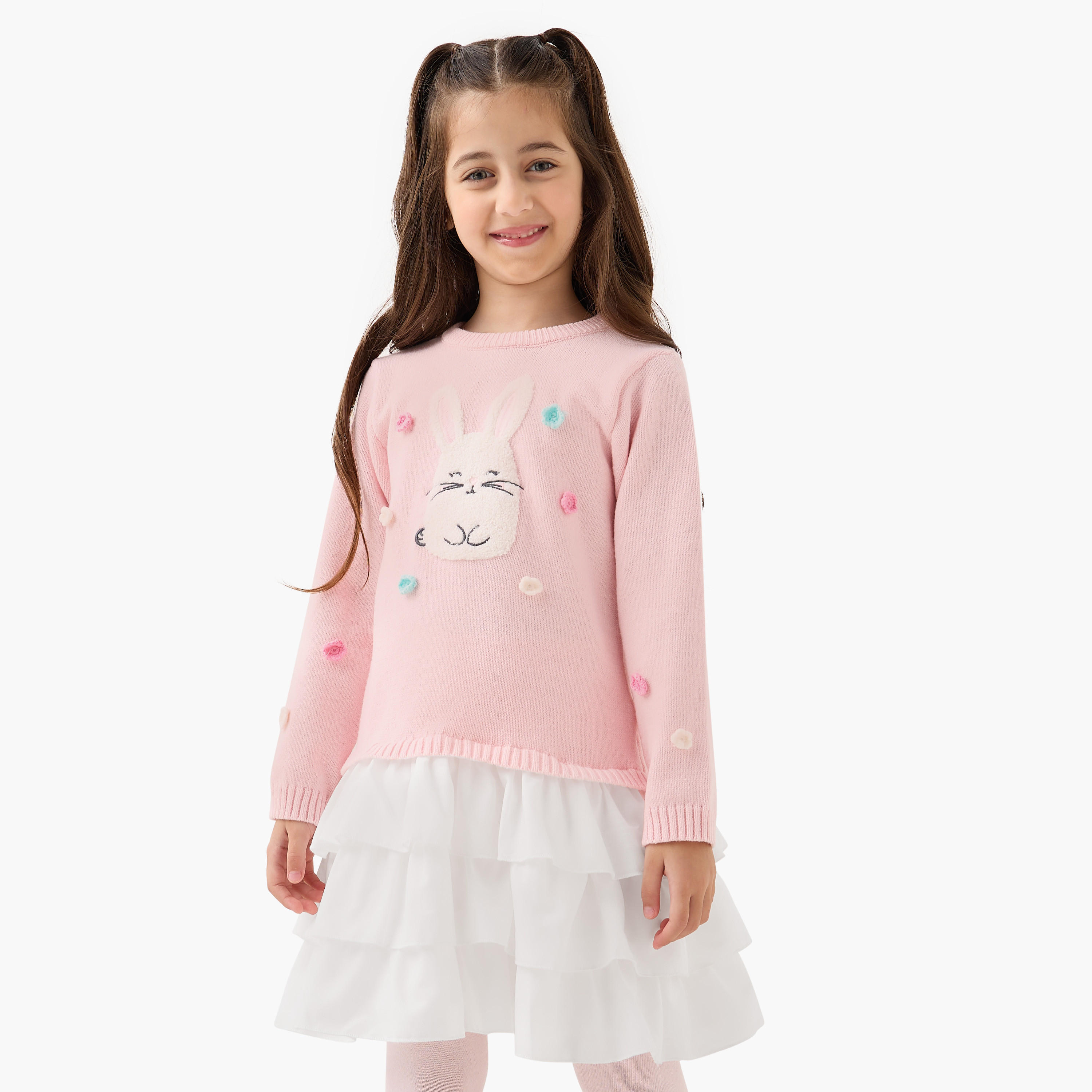 فستان مزين بأرنب وكشكش من جونيورز-girls-clothing-winterwear-dresses-image-2