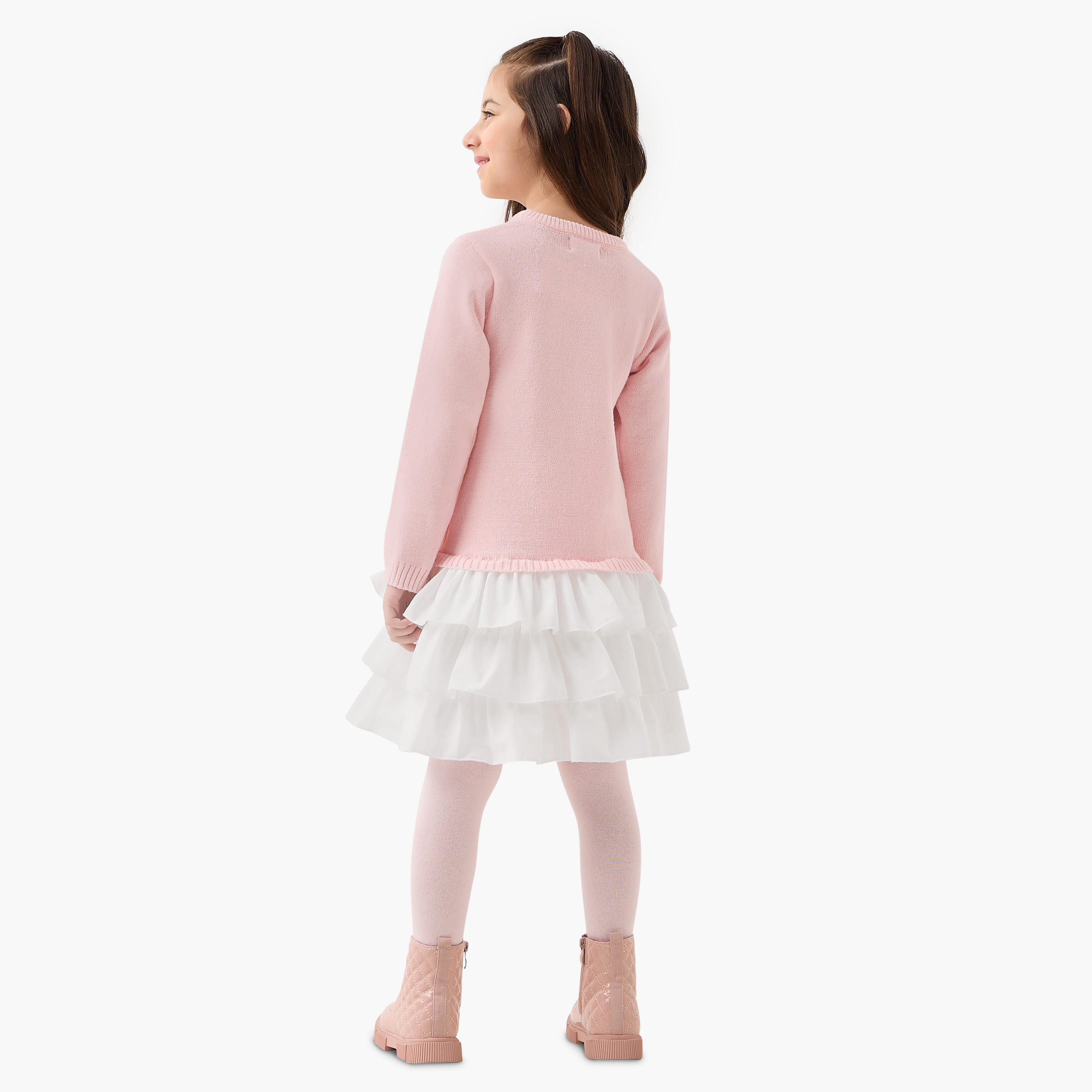 فستان مزين بأرنب وكشكش من جونيورز-girls-clothing-winterwear-dresses-image-4