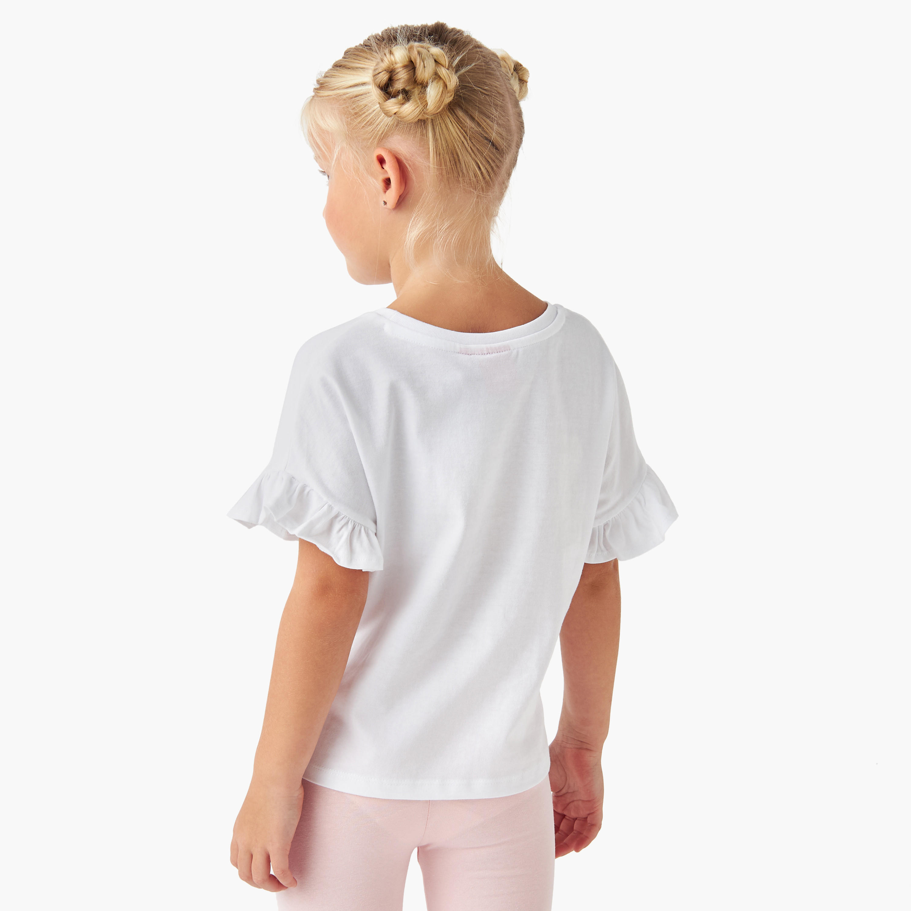 تيشيرت بأكمام قصيرة بكشكش وطبعات هالو كيتي من سانريو-girls-clothing-tshirts-image-3