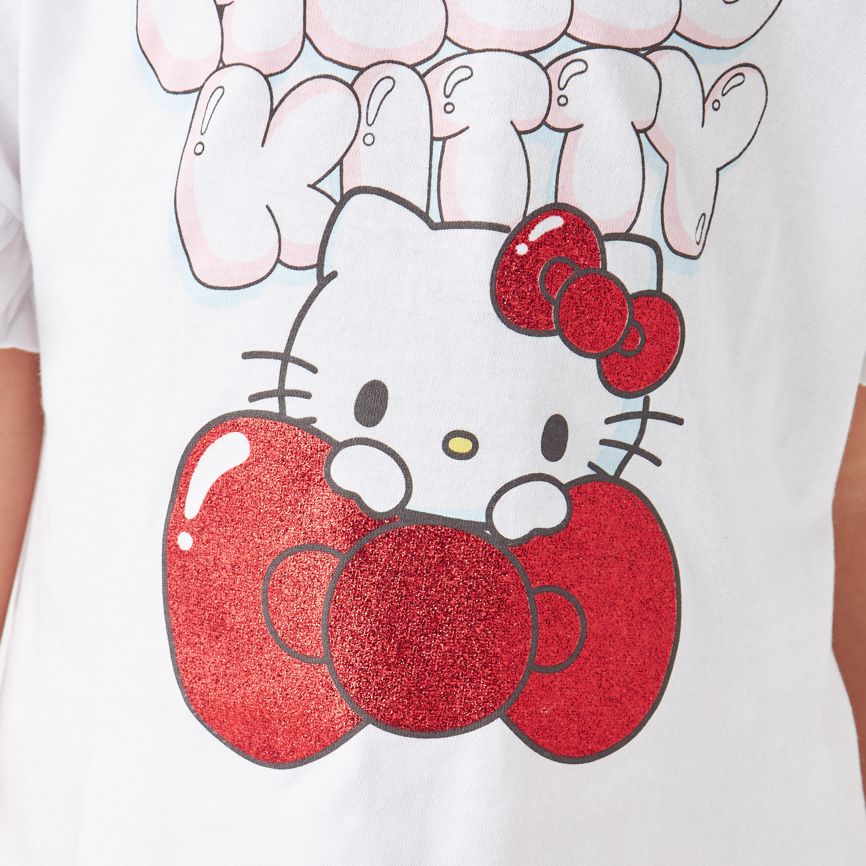 تيشيرت بأكمام قصيرة بكشكش وطبعات هالو كيتي من سانريو-girls-clothing-tshirts-image-5