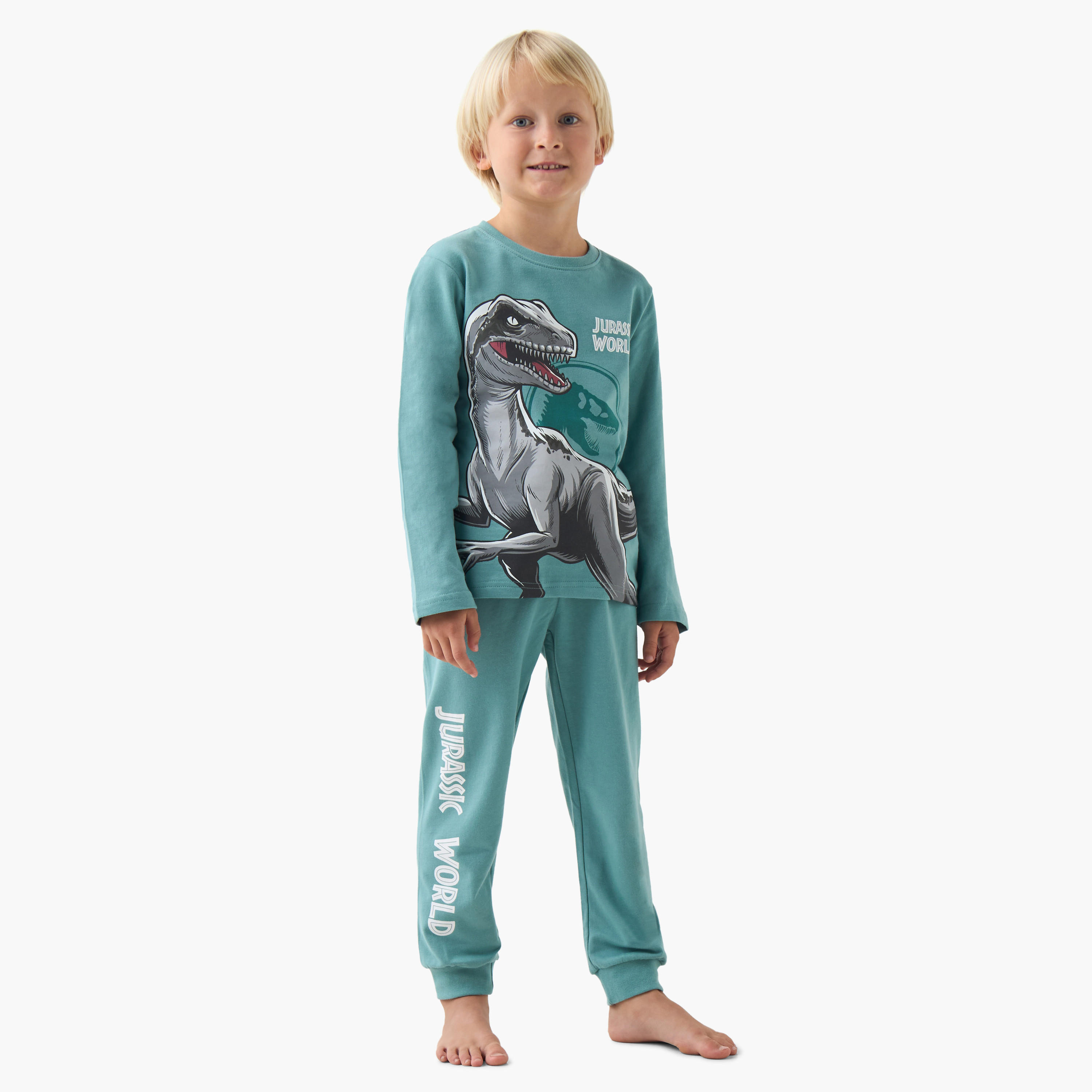 Buy Boys Pyjama Set with Dinosaur Print Cotton Long Sleeves - Main Image