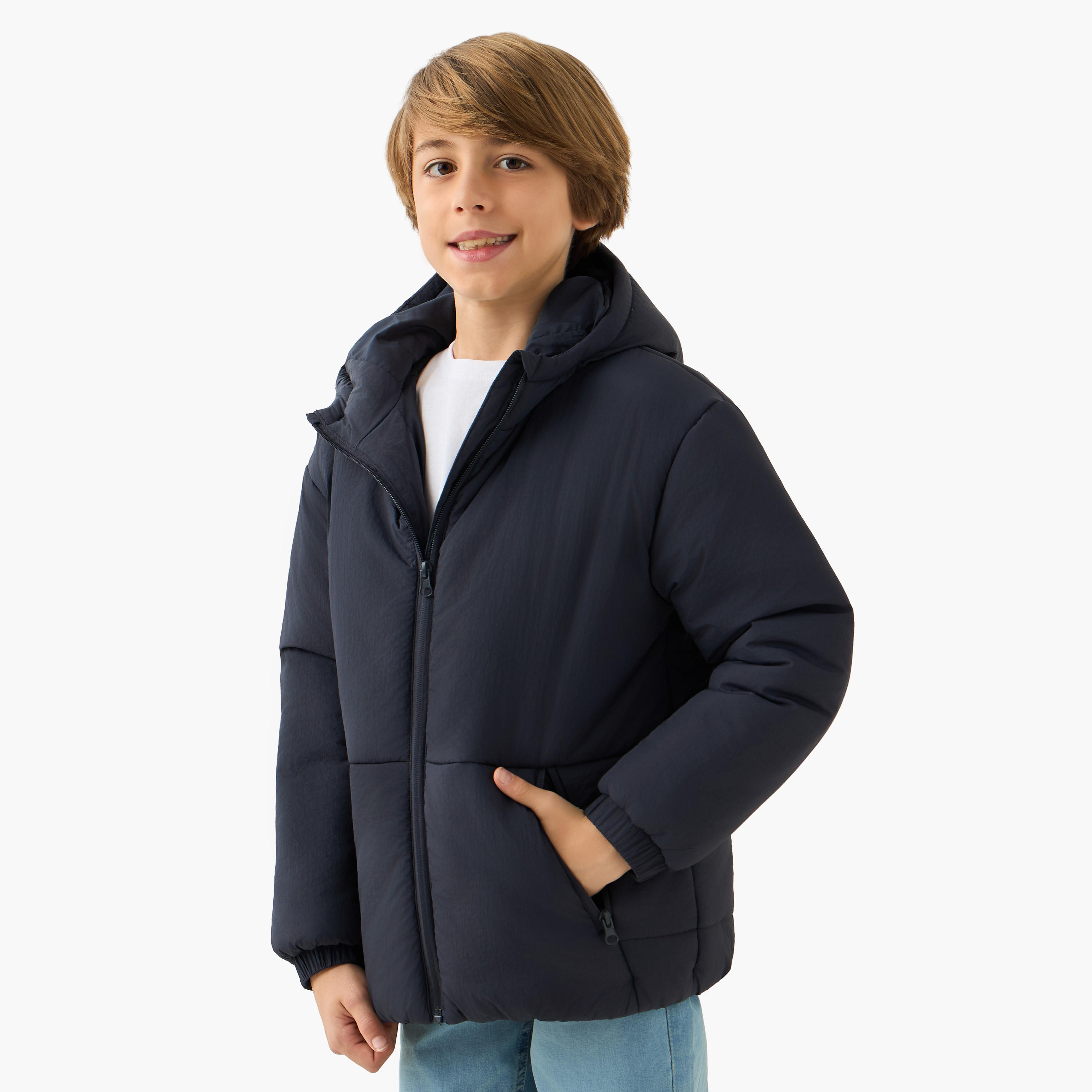 جاكيت سادة مبطن بقبعة وسحّاب إغلاق وجيوب من جونيورز-boys-clothing-jacketsandcoats-image-1