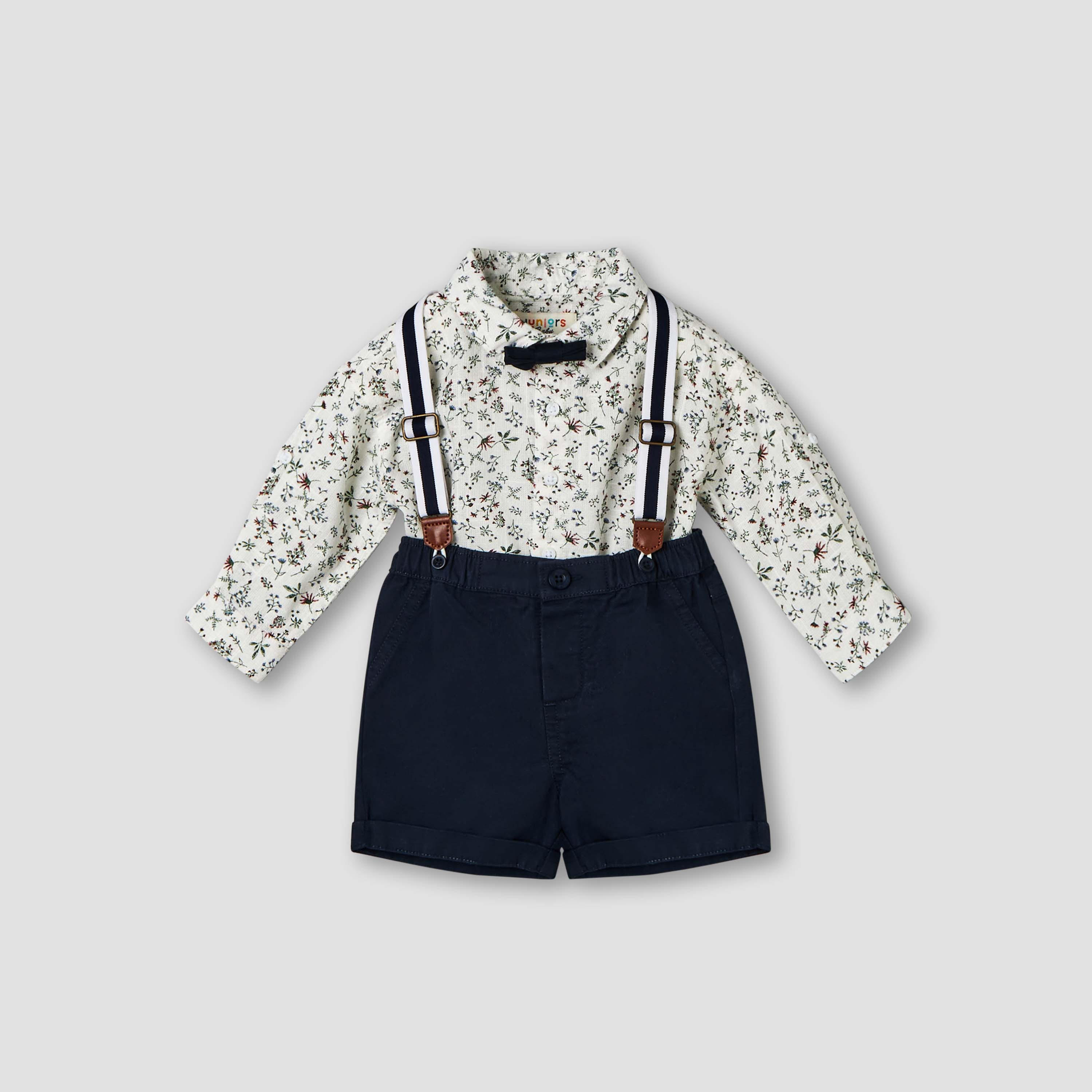 طقم قميص بياقة وأكمام قصيرة وشورت مع فيونكة وحمالات من جونيورز-baby-boys-clothing-setsandcoords-image-2