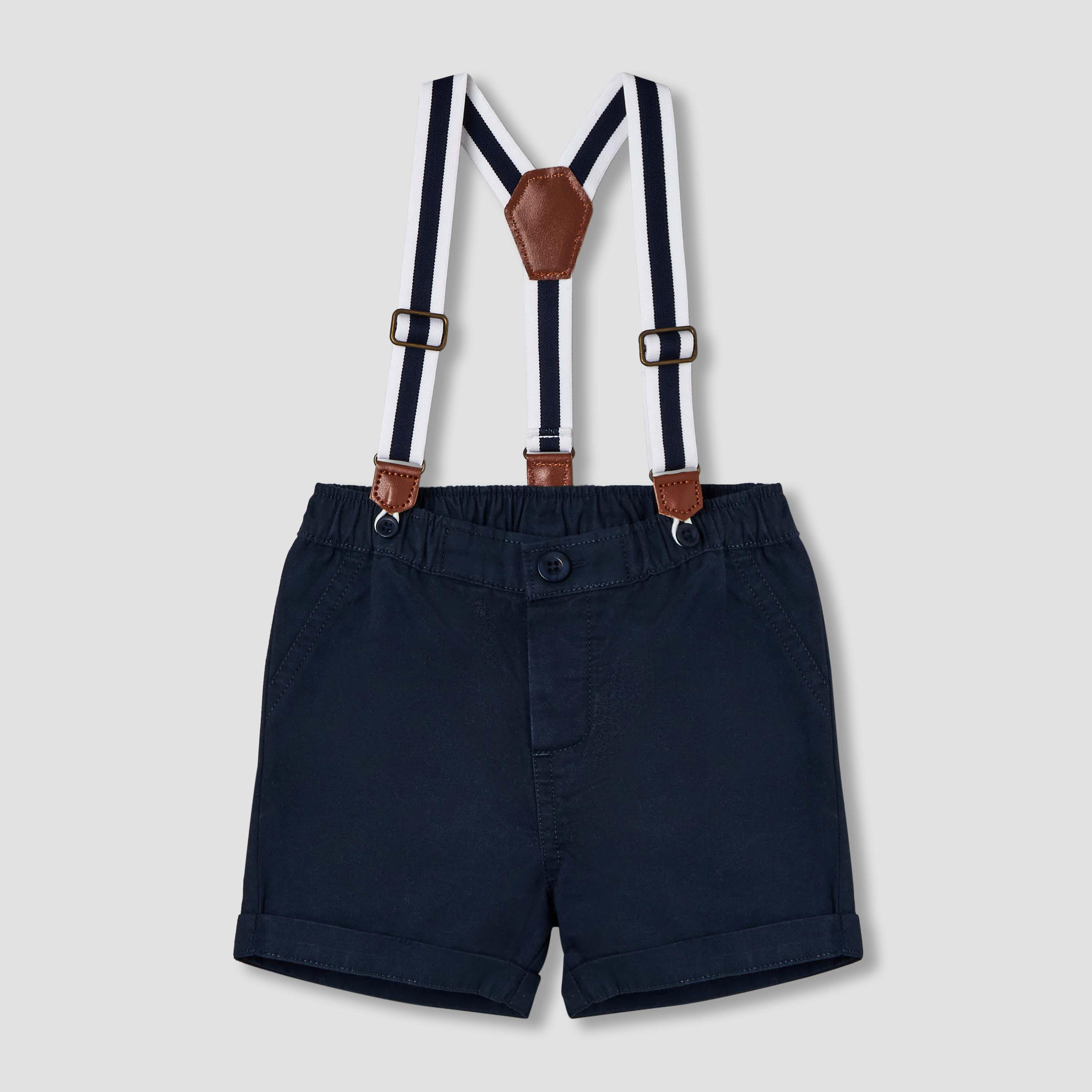طقم قميص بياقة وأكمام قصيرة وشورت مع فيونكة وحمالات من جونيورز-baby-boys-clothing-setsandcoords-image-4
