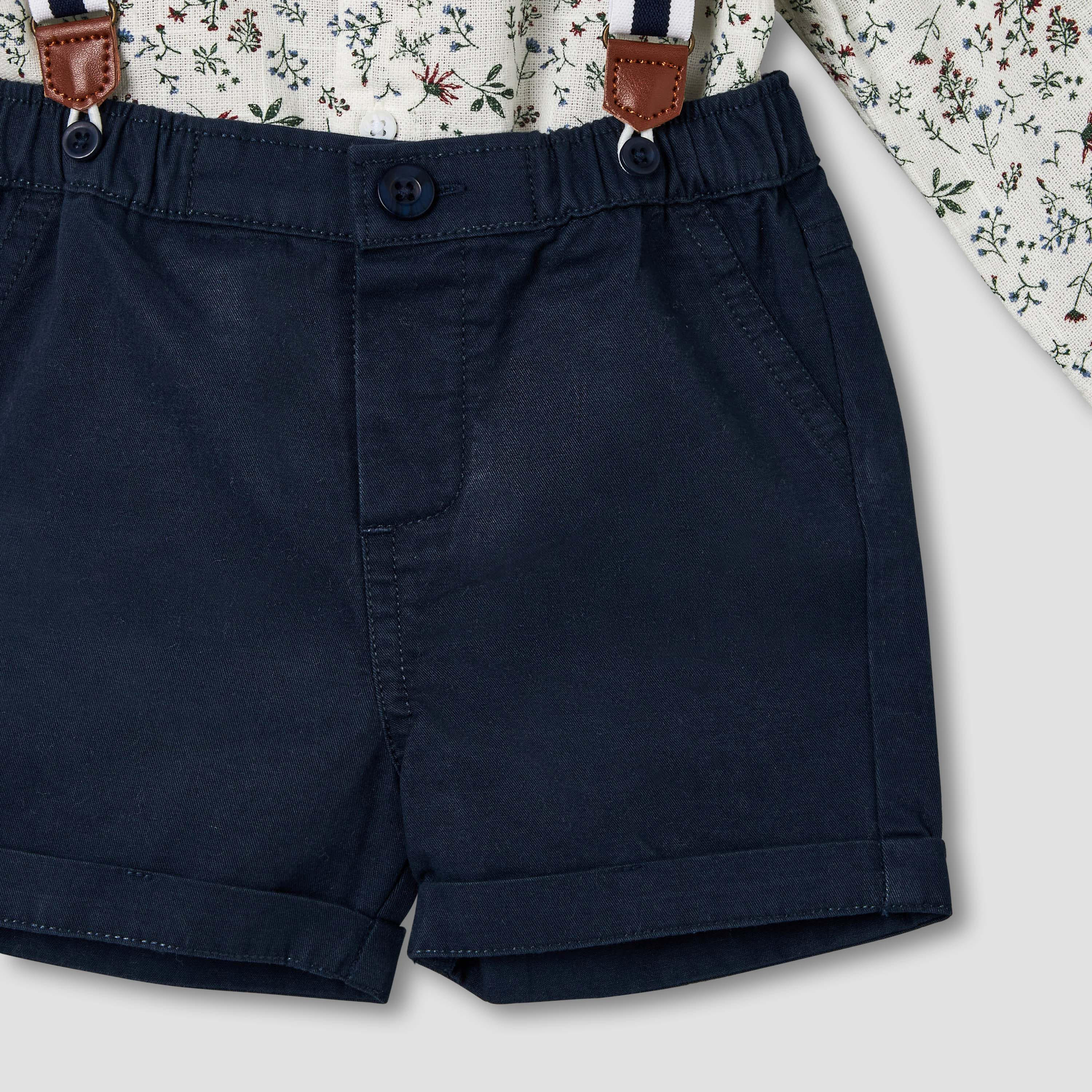 طقم قميص بياقة وأكمام قصيرة وشورت مع فيونكة وحمالات من جونيورز-baby-boys-clothing-setsandcoords-image-6
