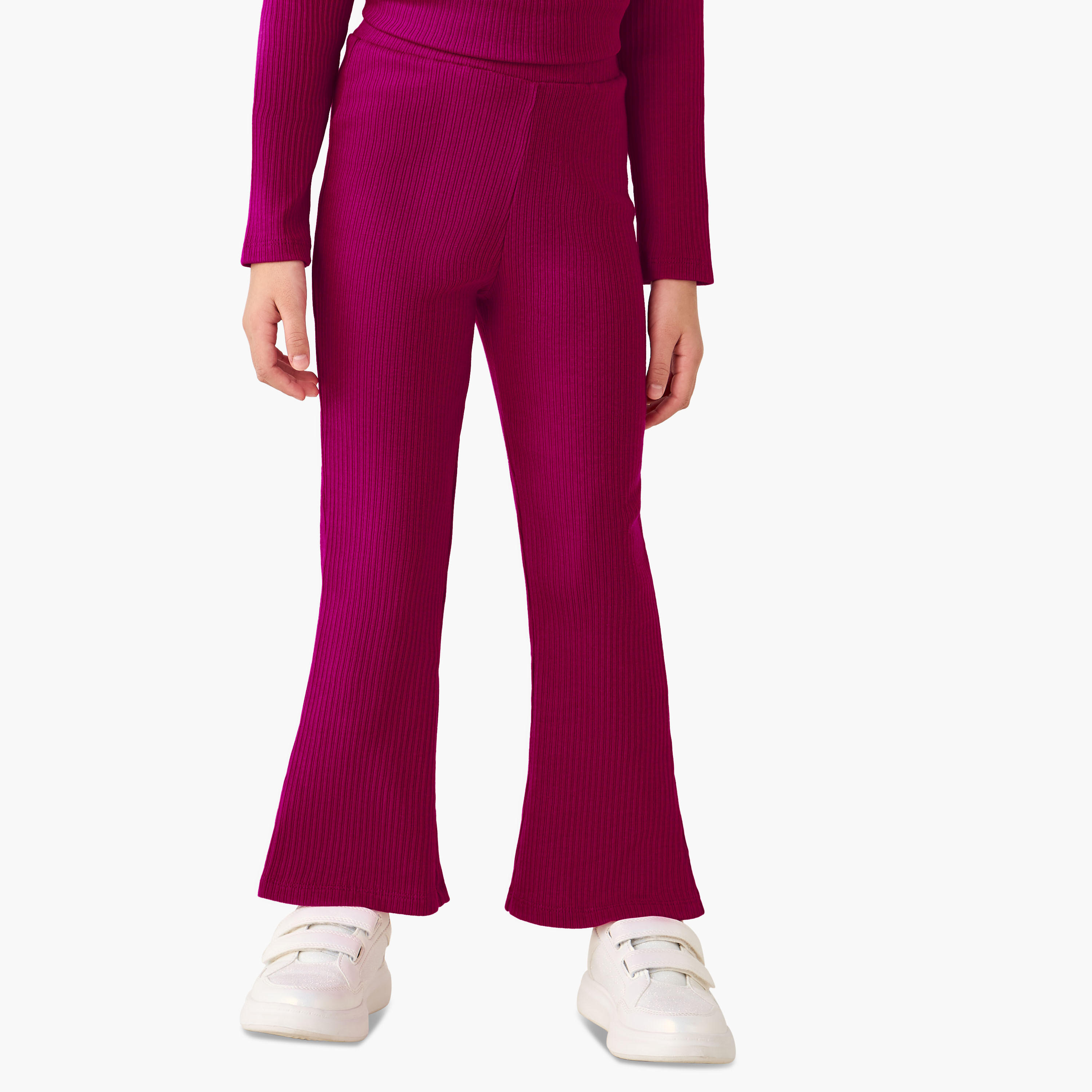 طقم بنطلون واسع الحواف وبلوزة برقبة مستديرة وأكمام طويلة بارز الملمس من جونيورز-baby-girls-clothing-setsandcoords-image-3
