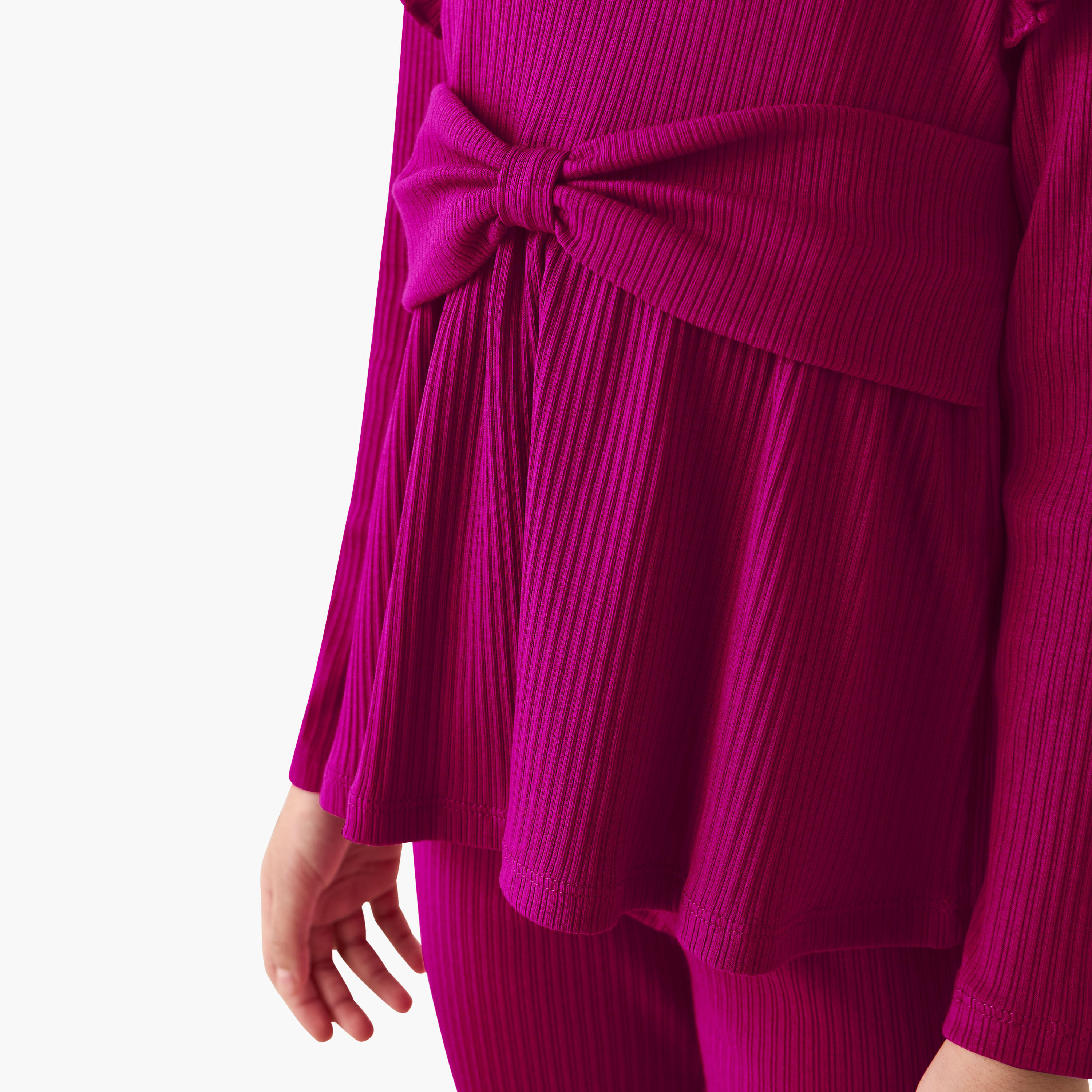 طقم بنطلون واسع الحواف وبلوزة برقبة مستديرة وأكمام طويلة بارز الملمس من جونيورز-baby-girls-clothing-setsandcoords-image-5