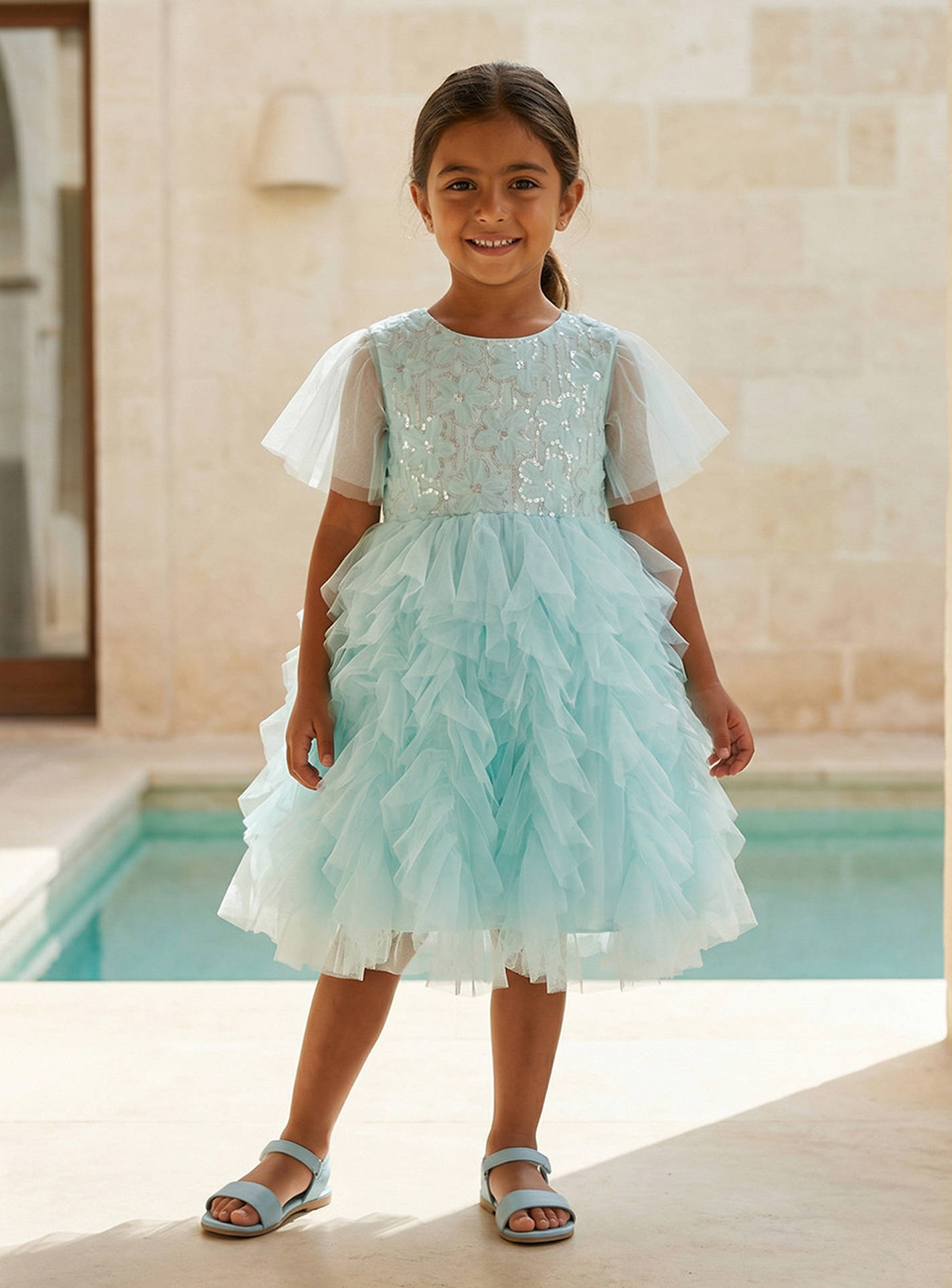 Buy Juniors Round Neck Short Sleeves Knee Length Prom Dress with Ruffles and Sequins Online | Babyshop UAE Buy Juniors Round Neck Short Sleeves Knee Length Prom Dress with Ruffles and Sequins Online | Babyshop UAE
