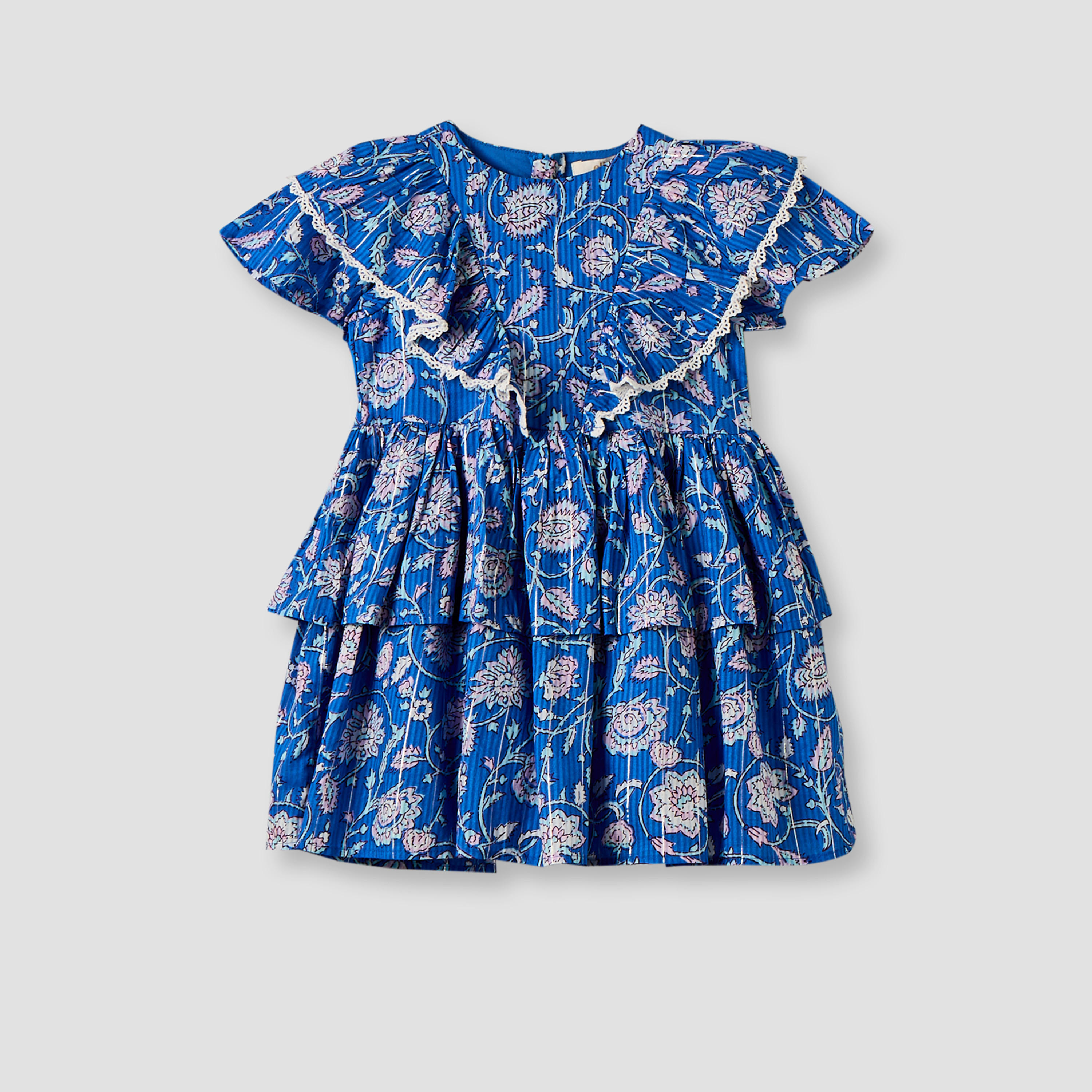 فستان متعدد الطبقات بطول الركبة وياقة مستديرة وأكمام قصيرة وطبعات زهرية من إليجو-girls-clothing-dressesandjumpsuits-image-2