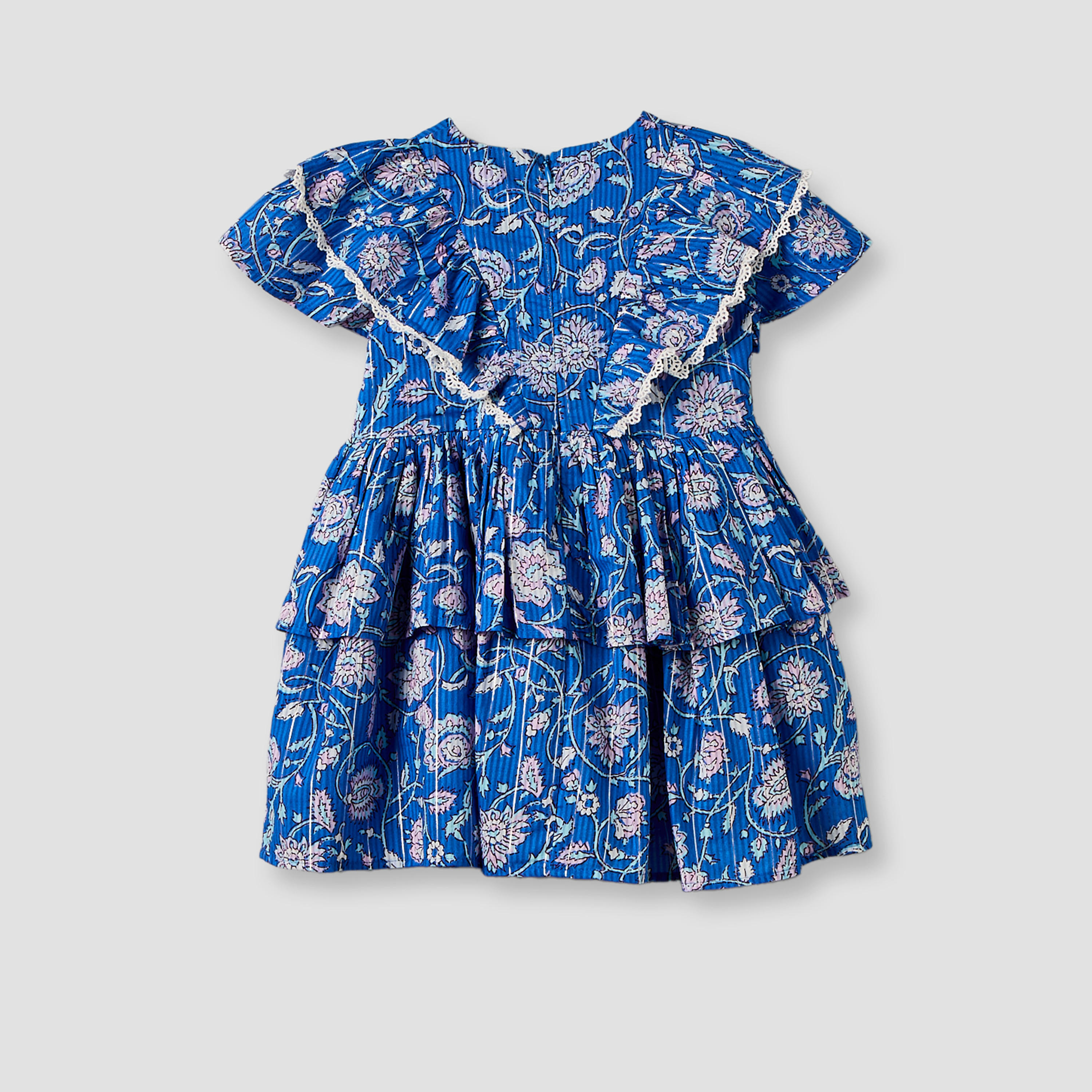 فستان متعدد الطبقات بطول الركبة وياقة مستديرة وأكمام قصيرة وطبعات زهرية من إليجو-girls-clothing-dressesandjumpsuits-image-3