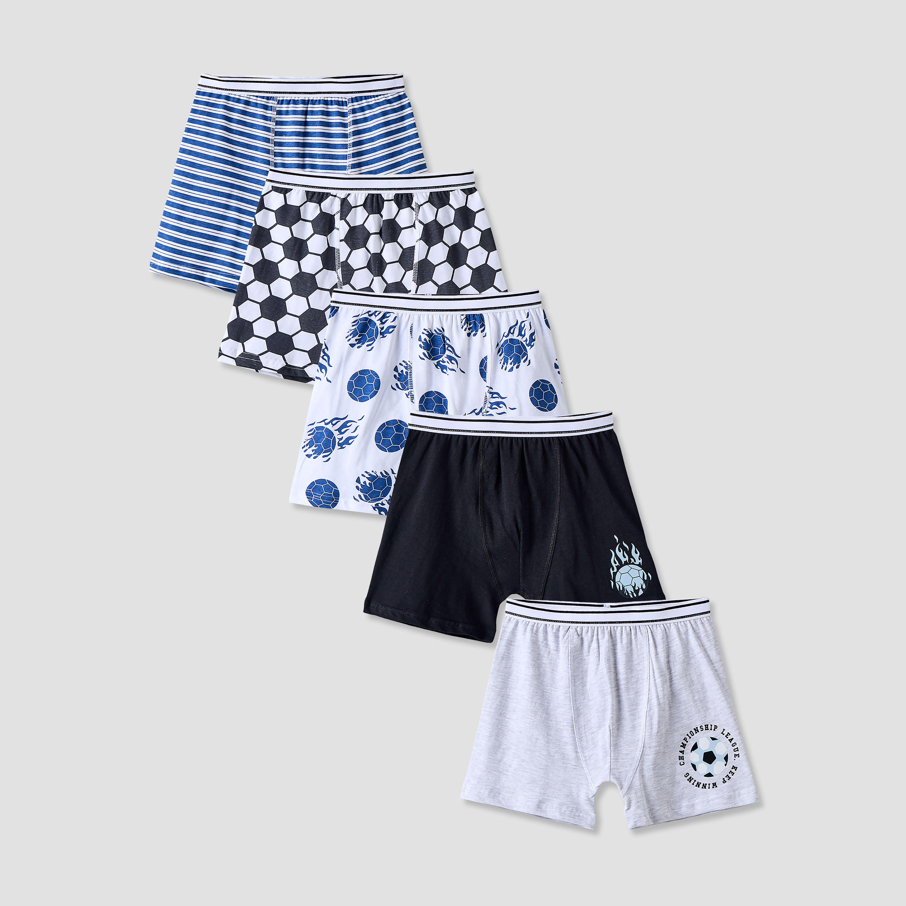 Pack of 5 Juniors Cotton Boxer Briefs with Football Print-boys-clothing-innerwear-boxersandbriefs-image-1