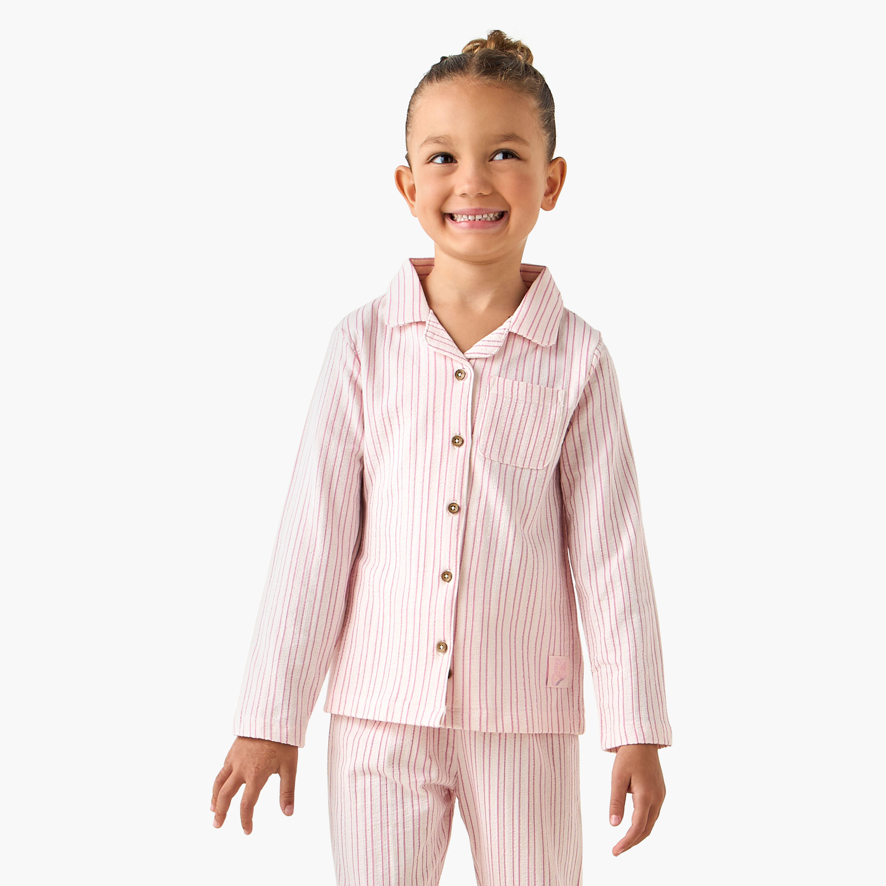 طقم بيجاما قطن بياقة وأكمام طويلة مخططة من جونيورز-girls-clothing-nightwear-image-2