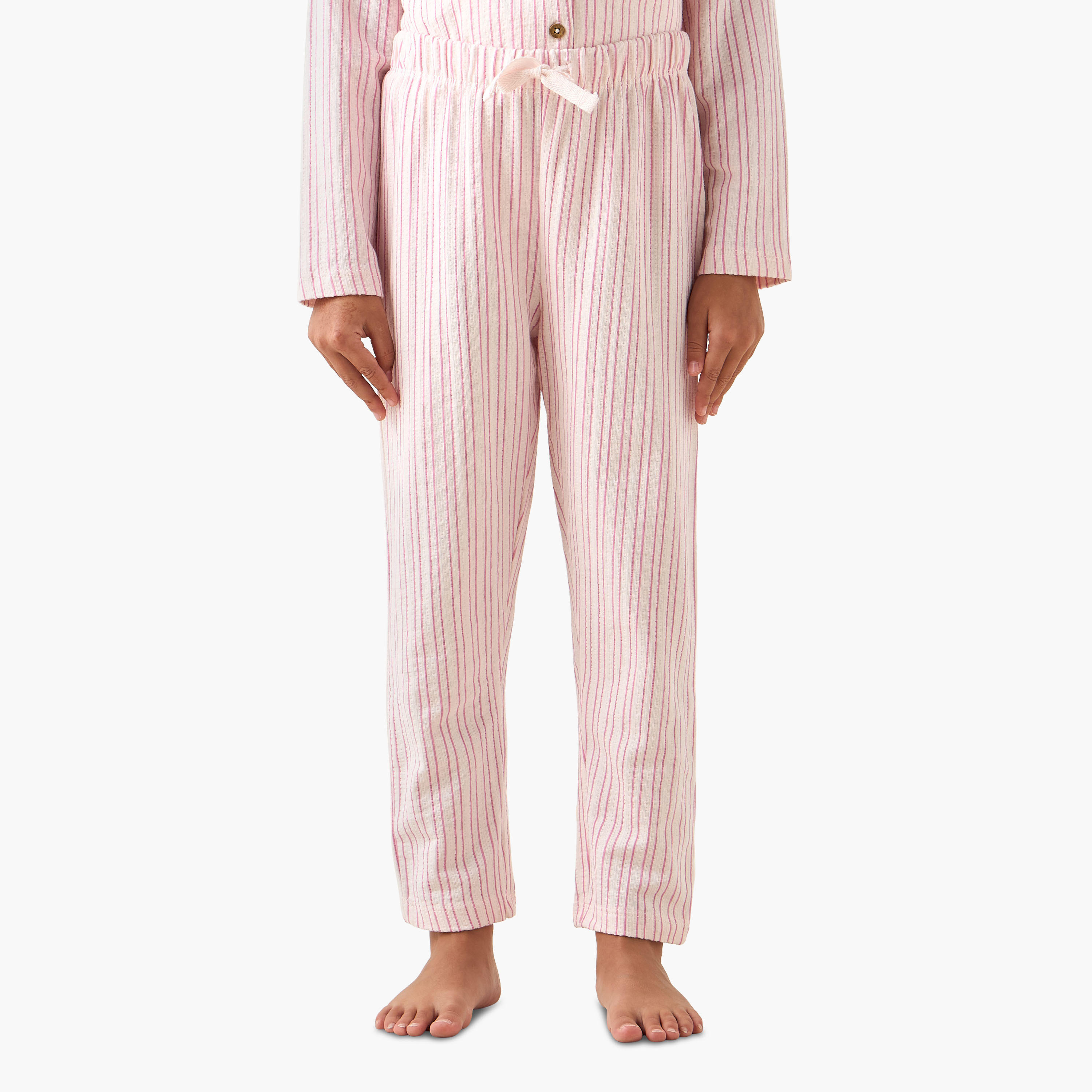 طقم بيجاما قطن بياقة وأكمام طويلة مخططة من جونيورز-girls-clothing-nightwear-image-3